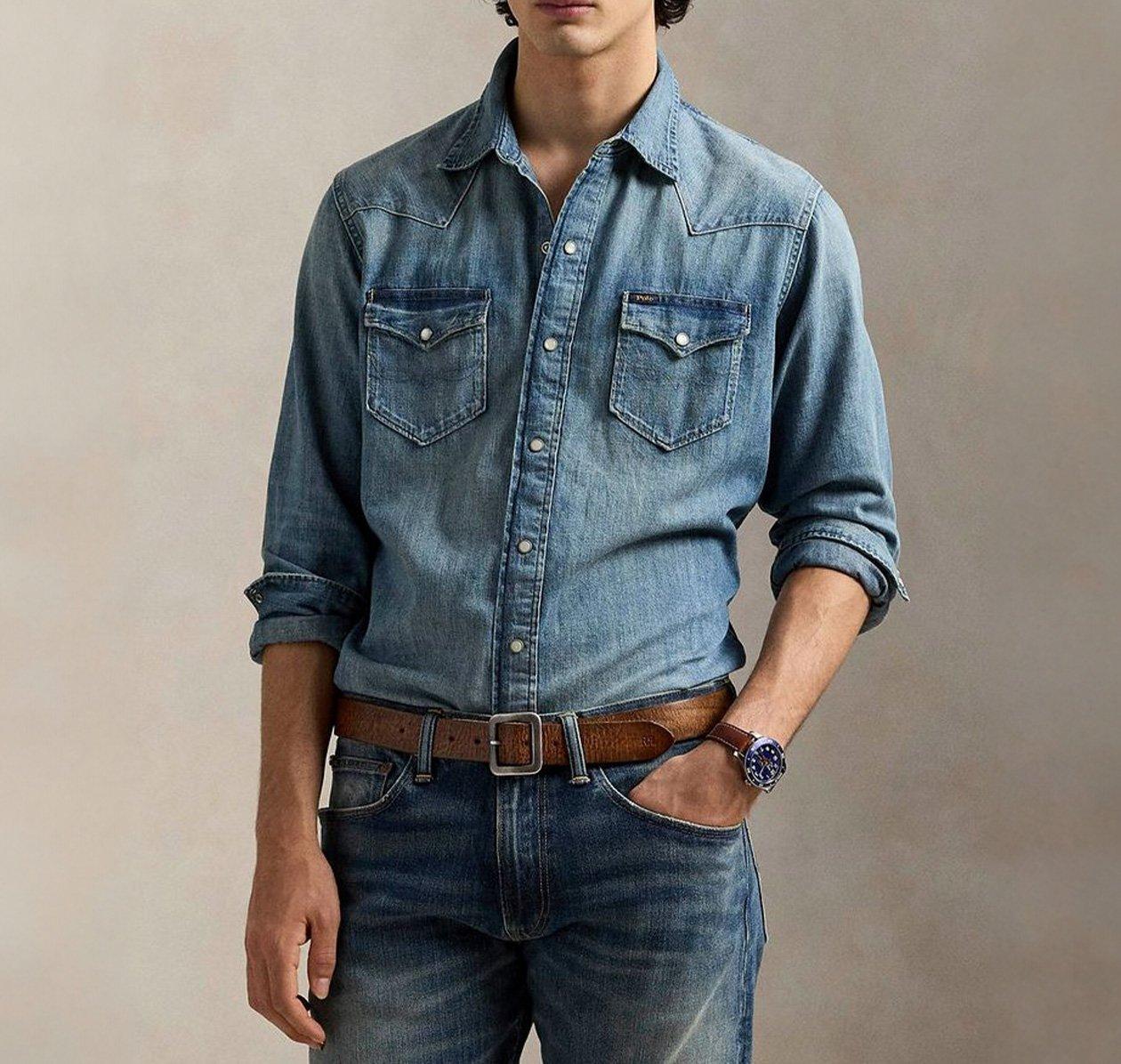 Mannequin masculin portant une chemise décontractée et jeans par Ralph Lauren 