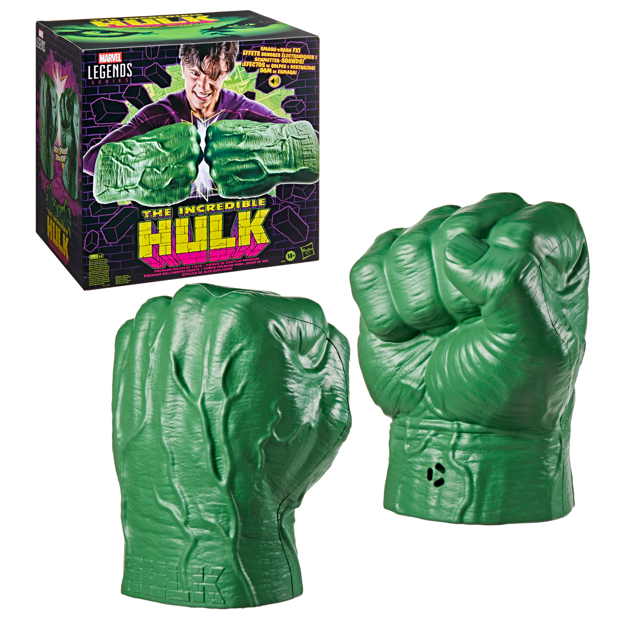 Marvel Legends Series Incredible Hulk Pu&ntilde;os premium para juego de rol con efectos de golpes y destrozos