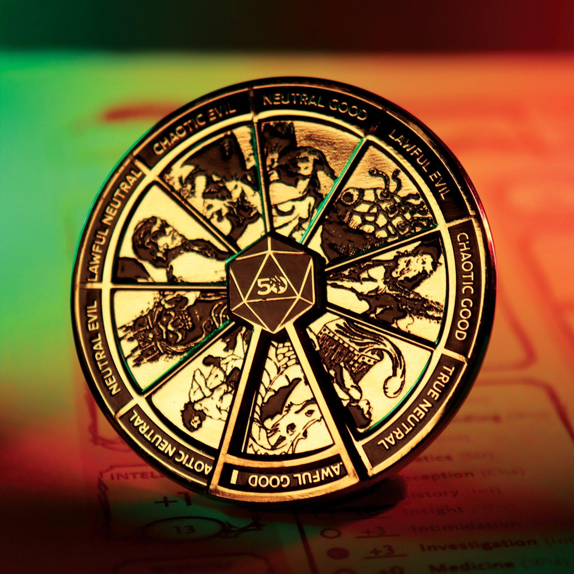 Dungeons & Dragons Gold Coloured Alignment Spinner Pin Badge