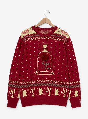 Disney Beauty And The Beast Enchanted Rose Patterned Holiday Sweater