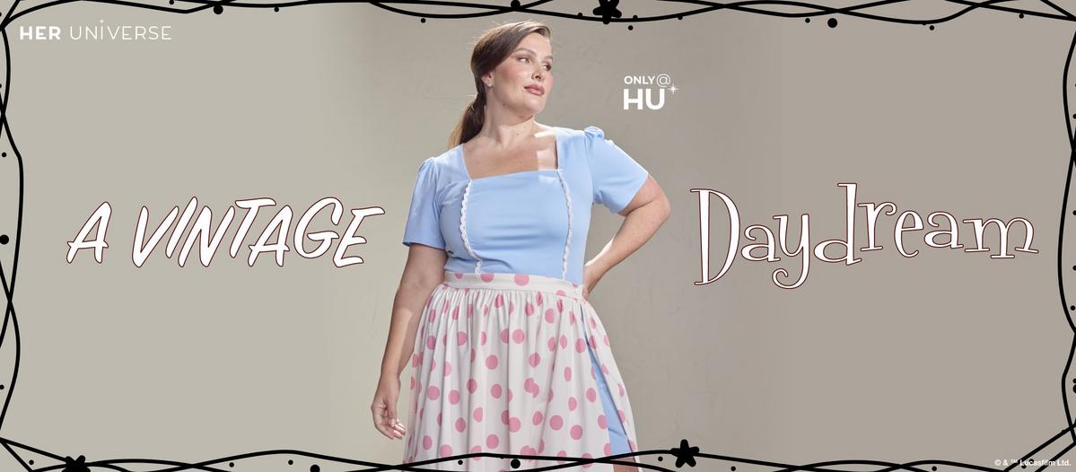 Woman wearing a light blue romper with a removable skirt