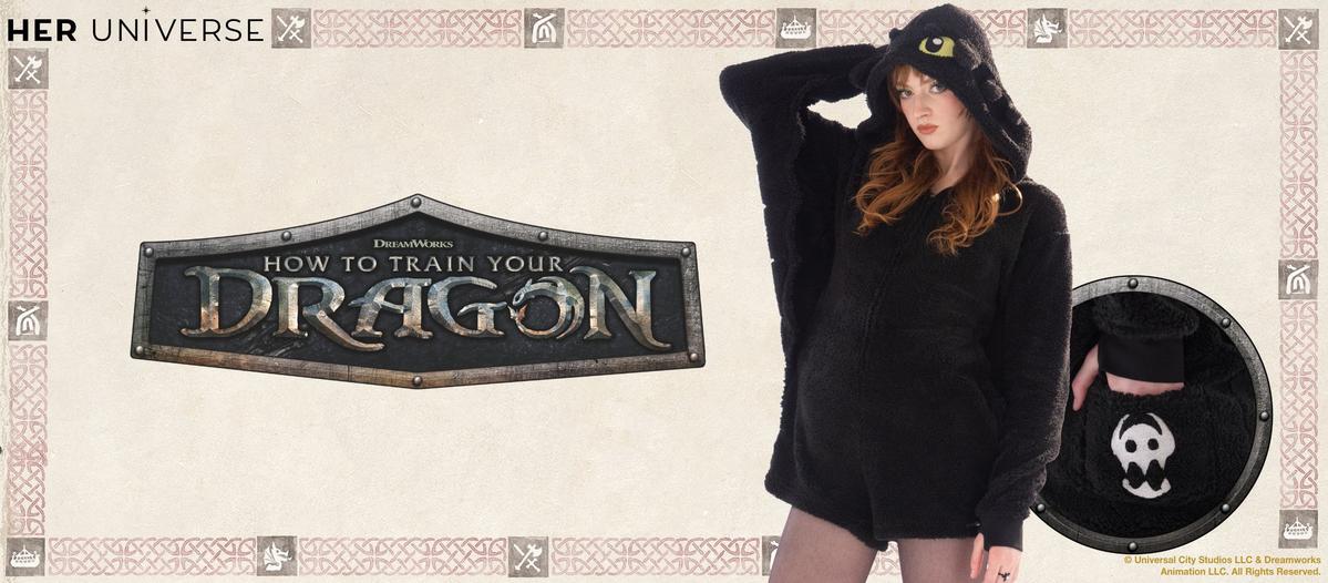 Woman wearing a black how to train your dragon hoodie