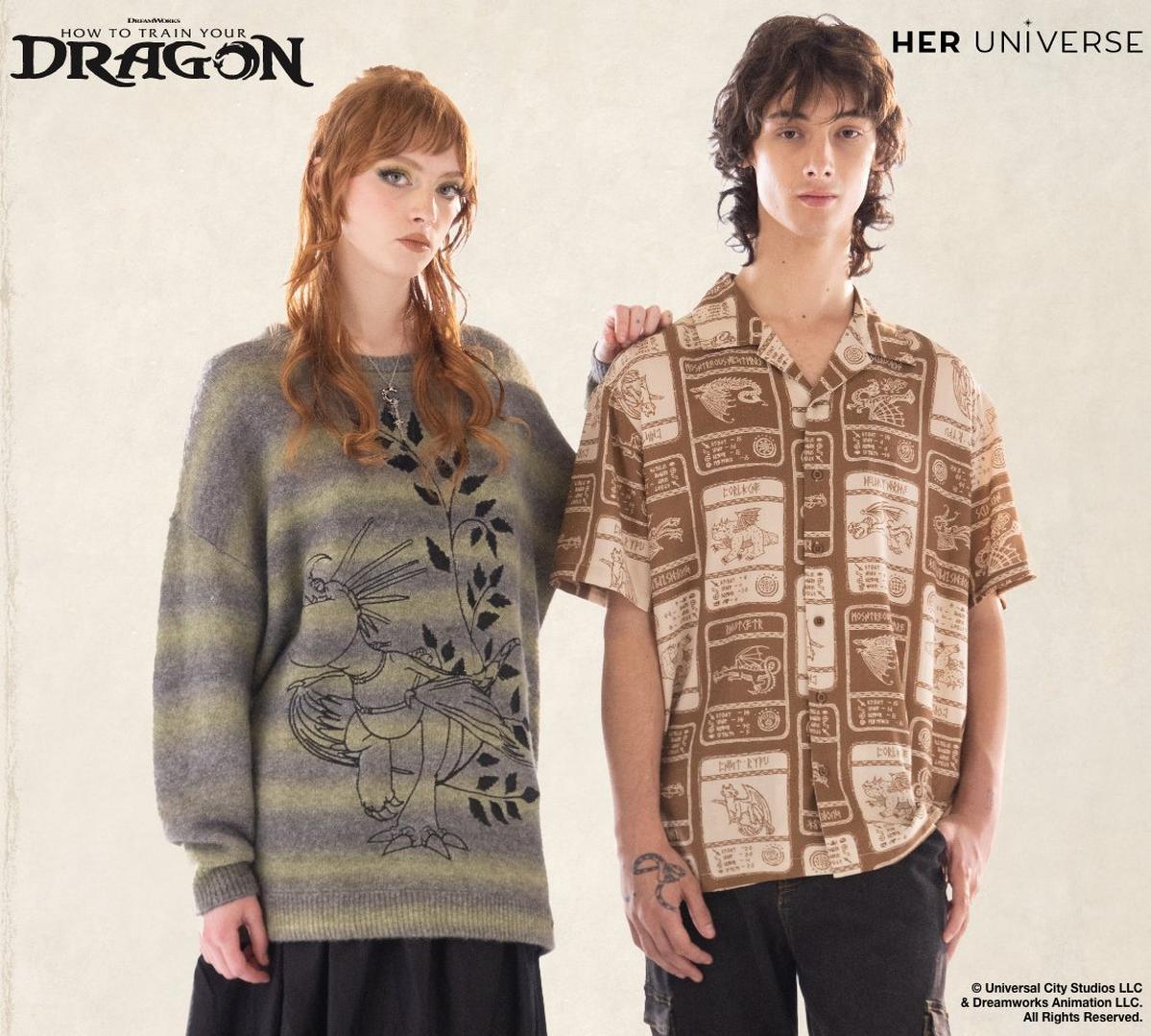 Woman wearing a striped sweater and a man wearing a brown button down shirt