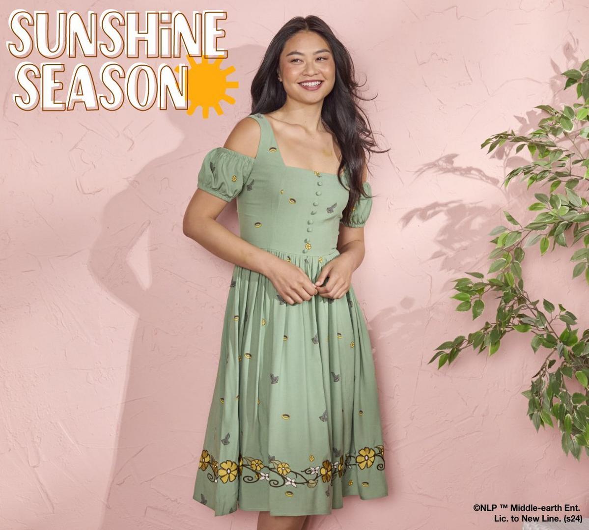 Woman wearing a green dress