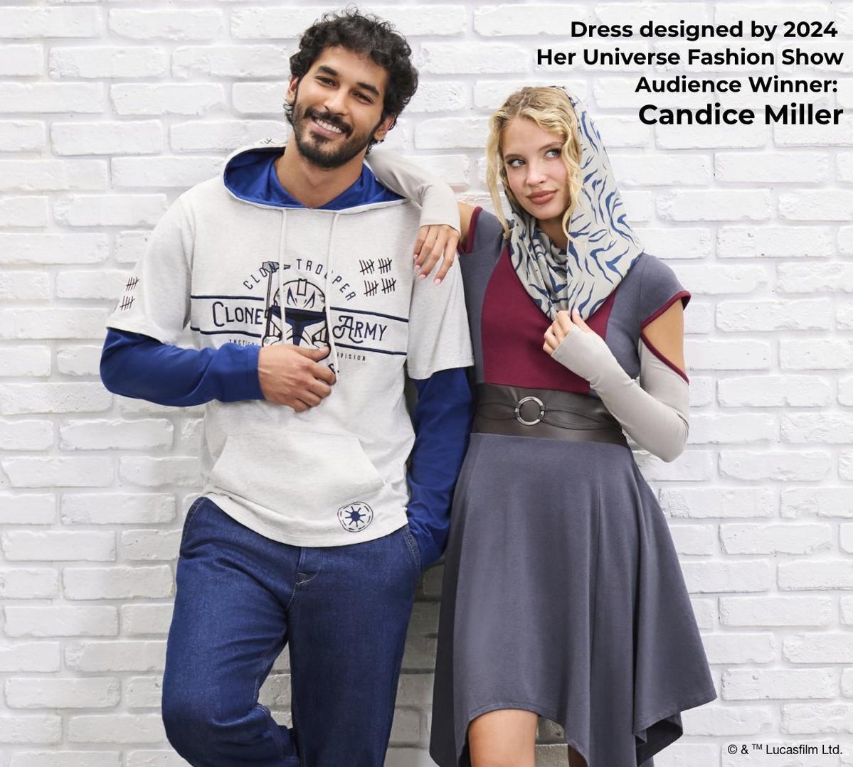 Star Wars hoodie and dress on models