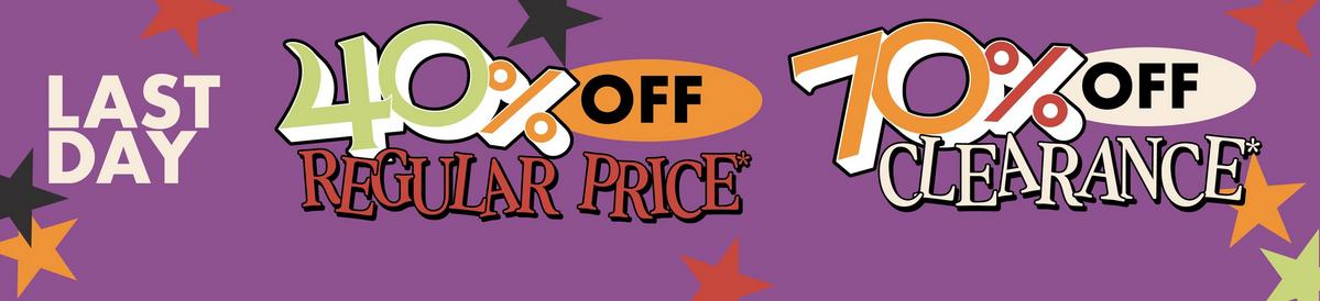 Shop 40% off regular price and 70% off clearance