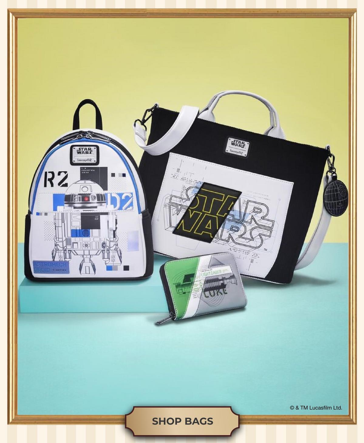 Star Wars mini backpack, tote bag and wallet. Shop bags. 