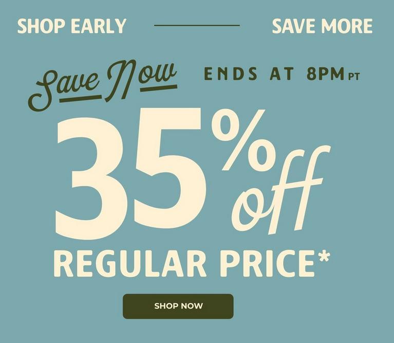 Promo graphic: “Save Now 35% off regular price*” and “Ends at 8PM PT”. Shop Now.