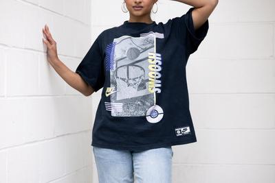 Woman in basketball shirt