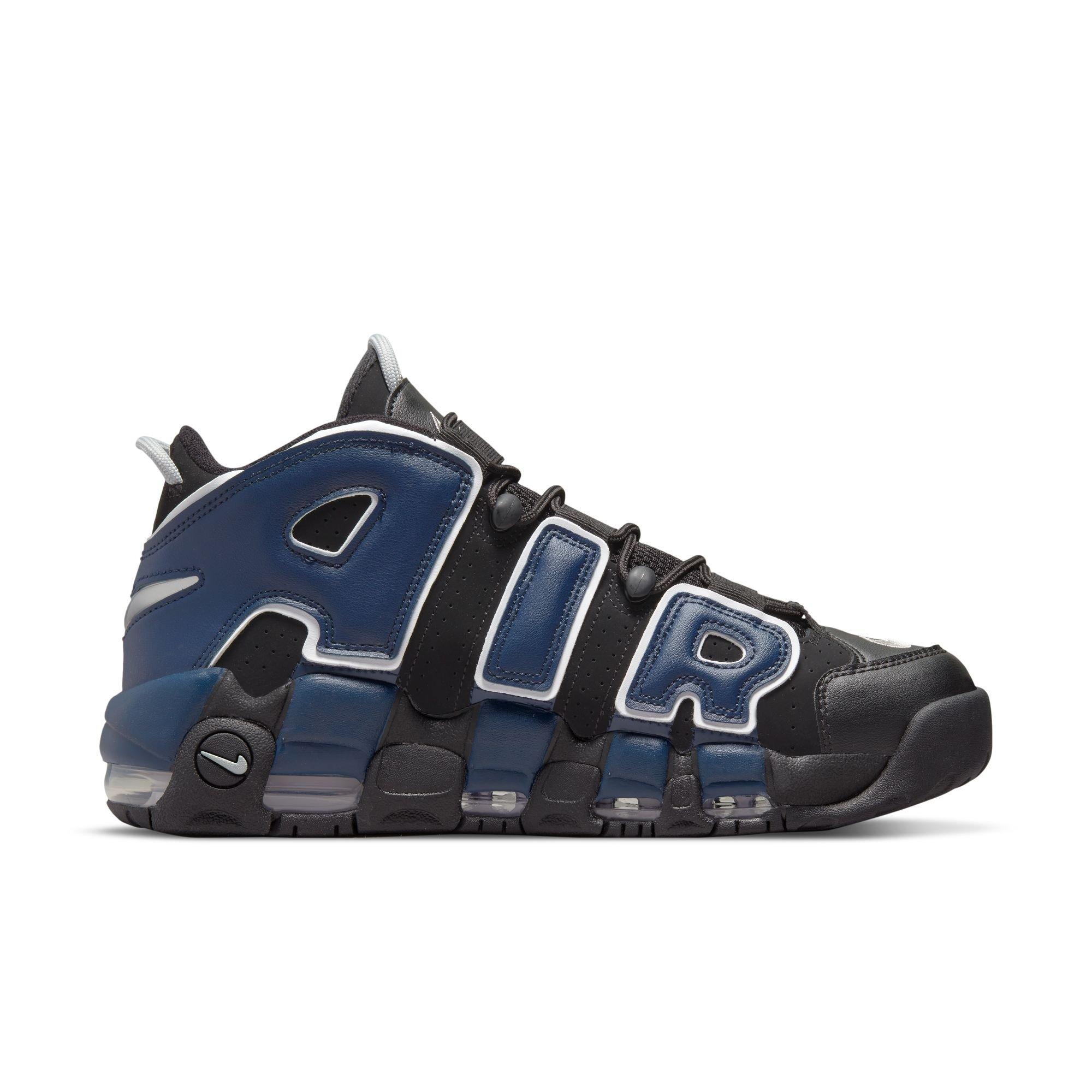 nike uptempo navy blue and white