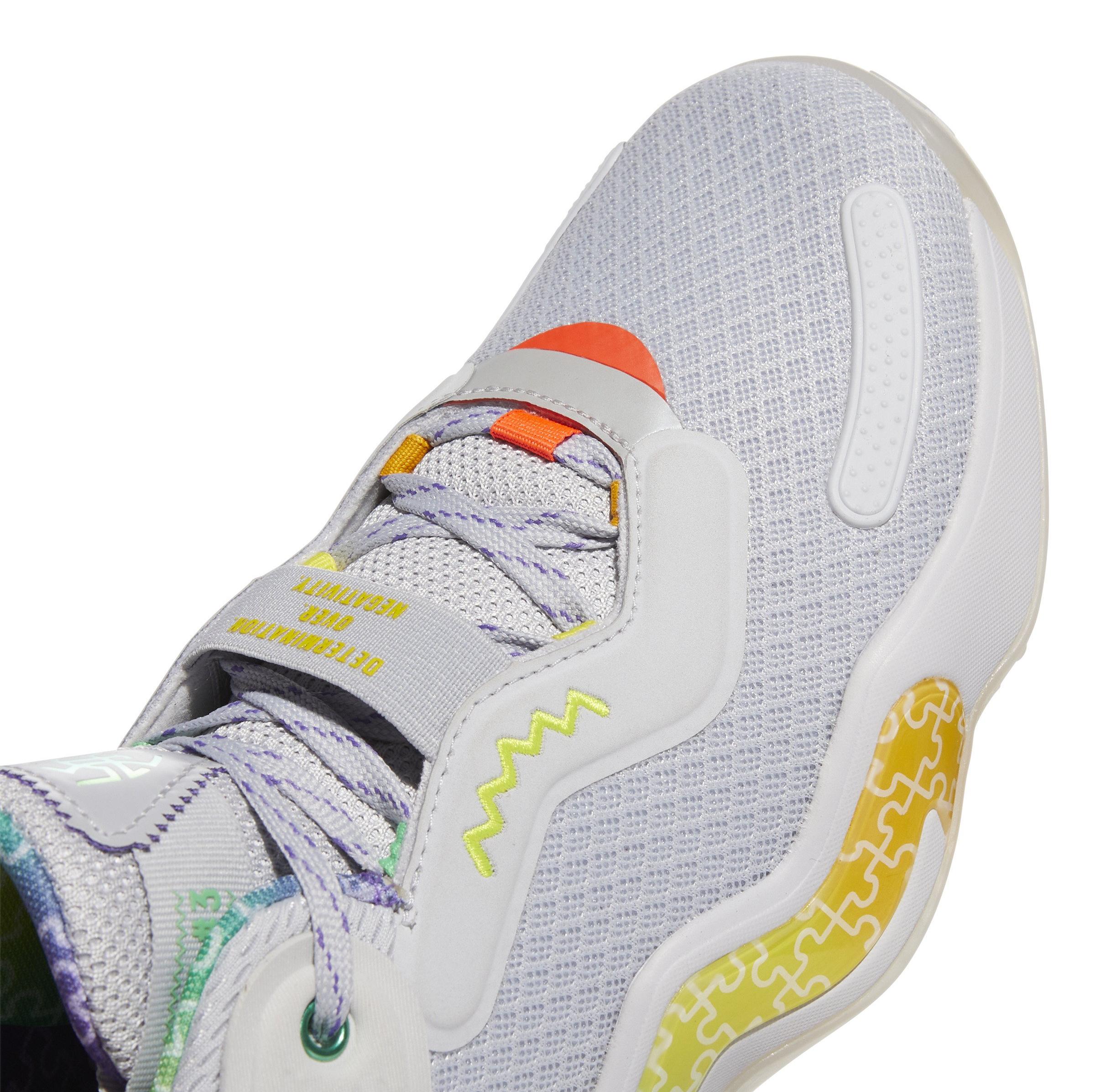 adidas D.O.N. Issue #3 "Clear Grey/Multi-Color" Men's basketball shoe close up
