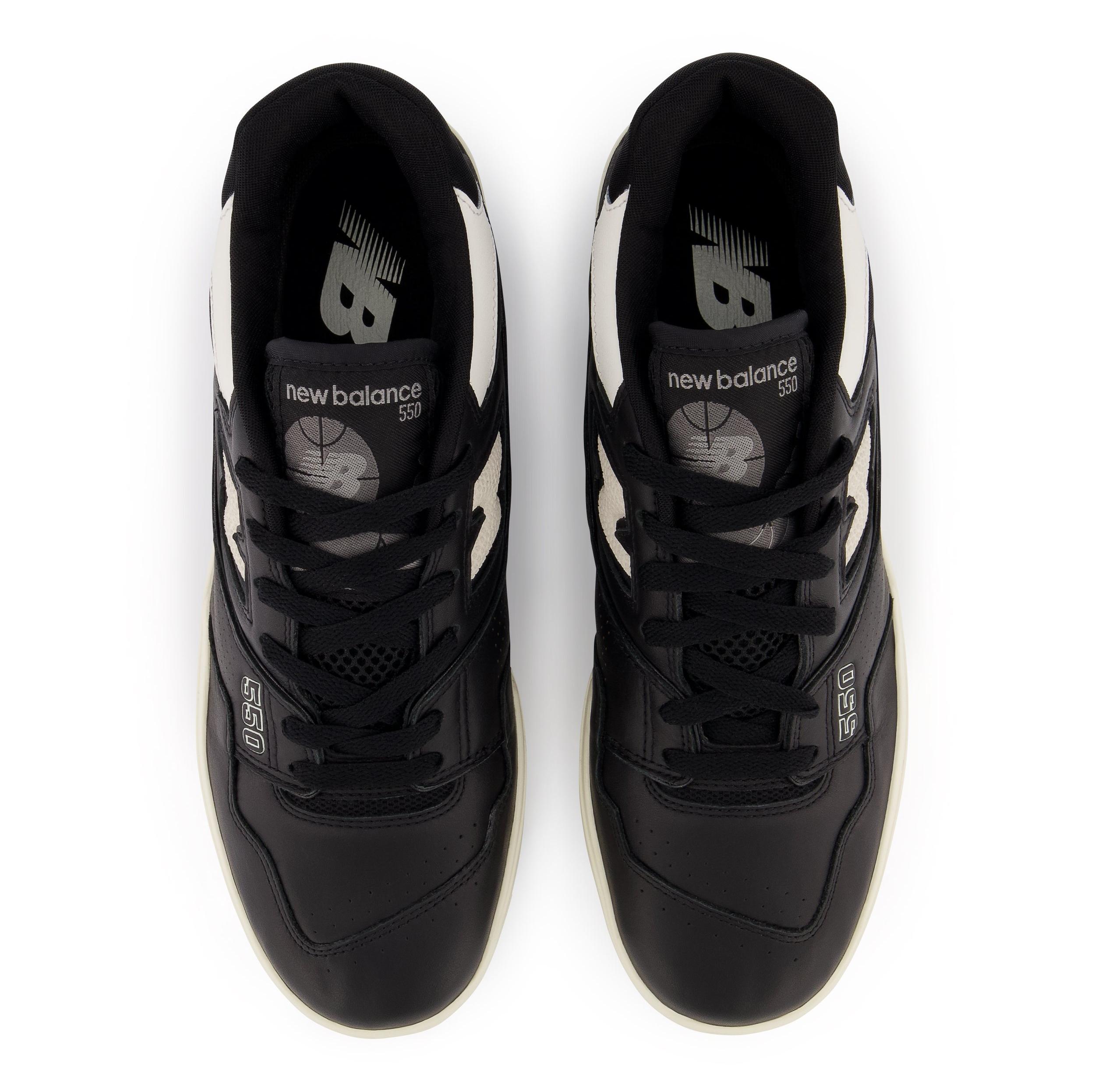 Overhead view of the men's "Panda" New Balance 550, launching at Hibbett | City Gear on July 1.