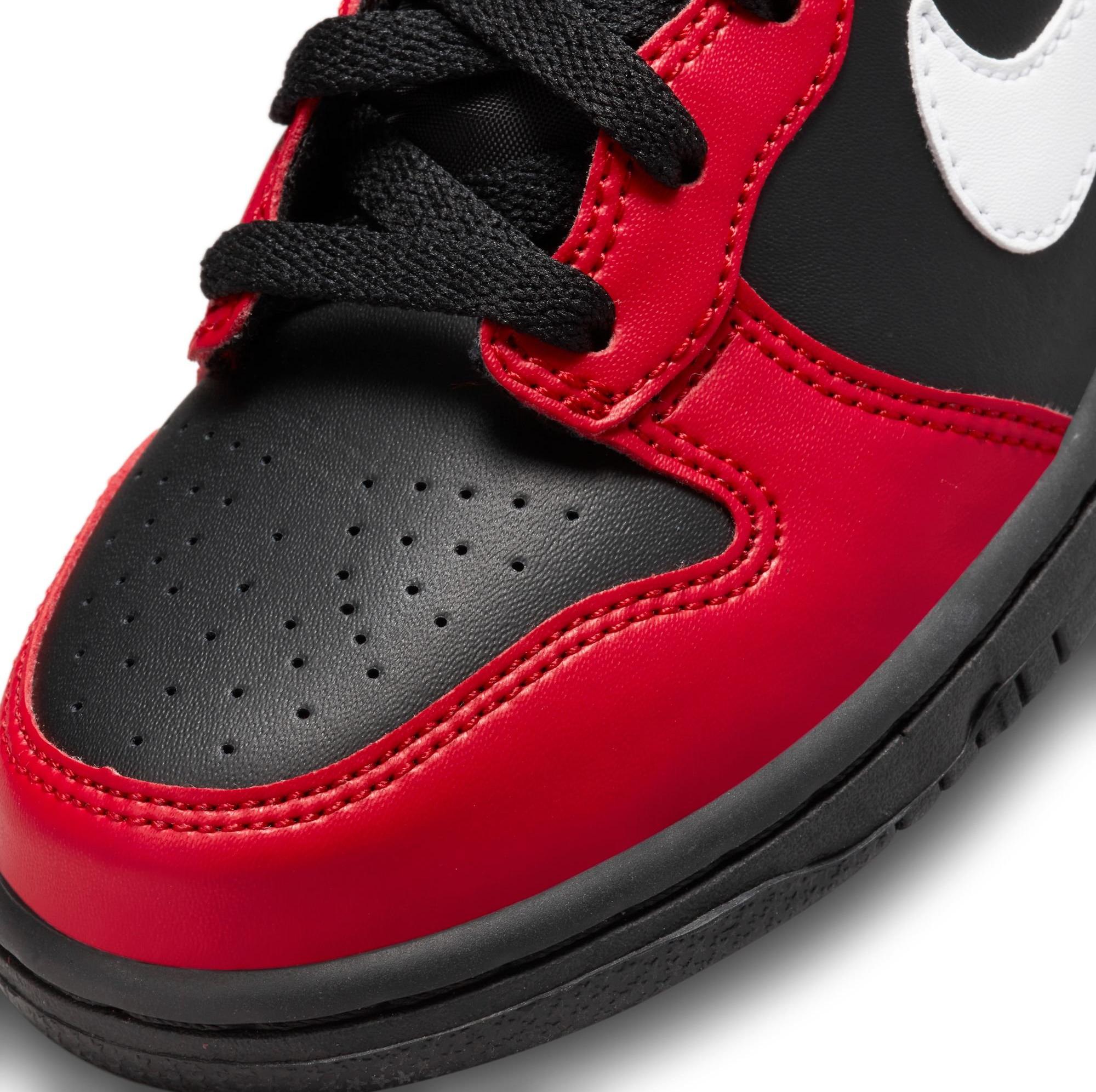 Nike Dunk High "Black/White/University Red" Preschool Kid's Shoe toe