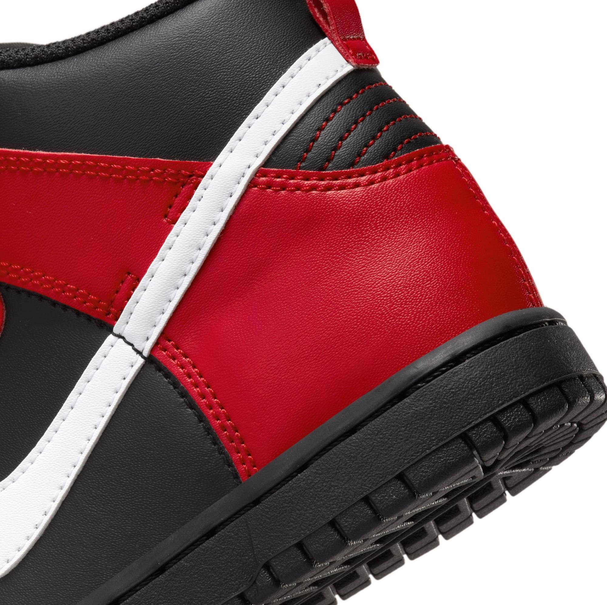 Nike Dunk High "Black/White/University Red" Preschool Kid's Shoe heel