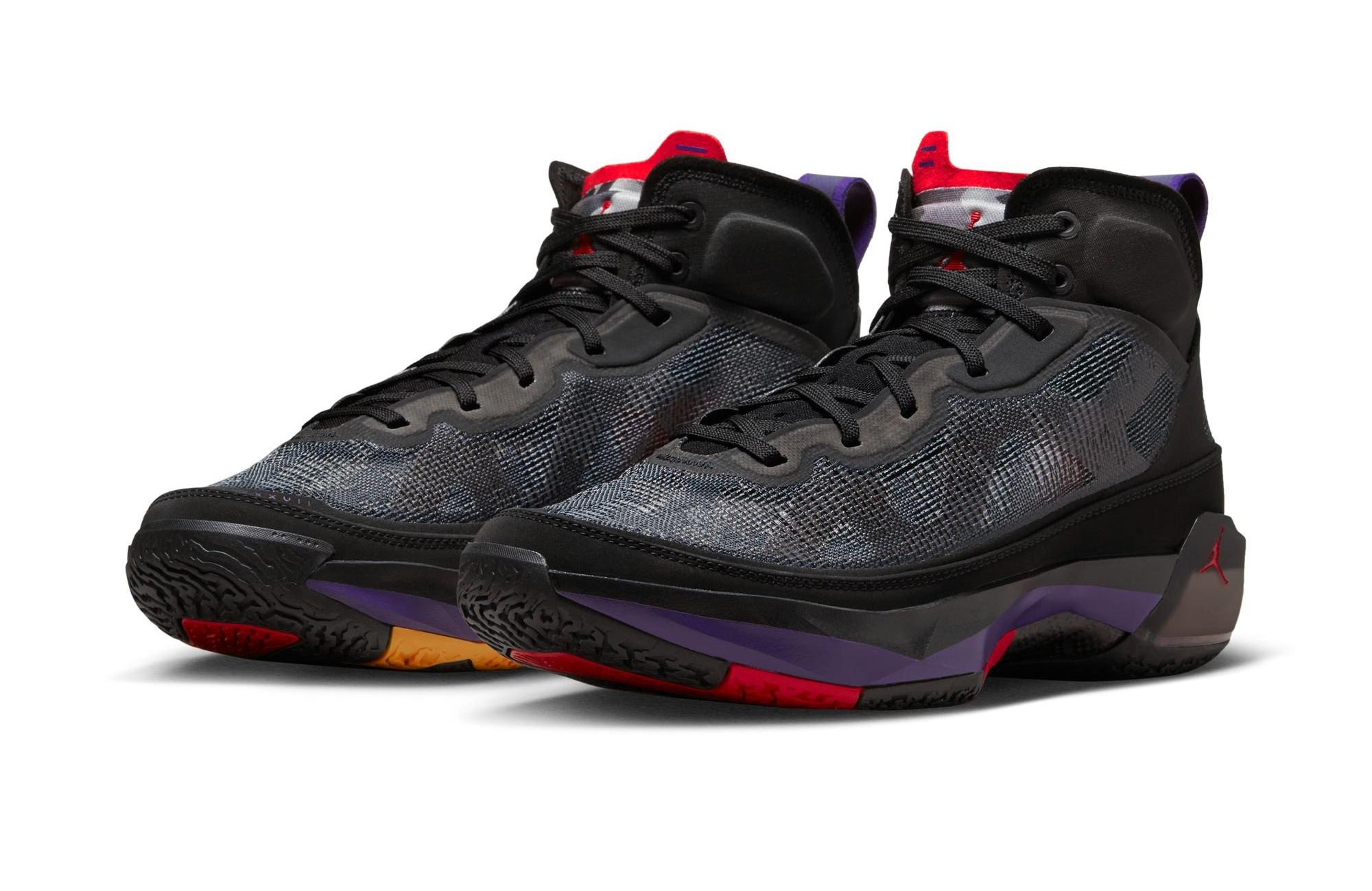 Jordan 37 "Black/True Red/Club Purple" side by side