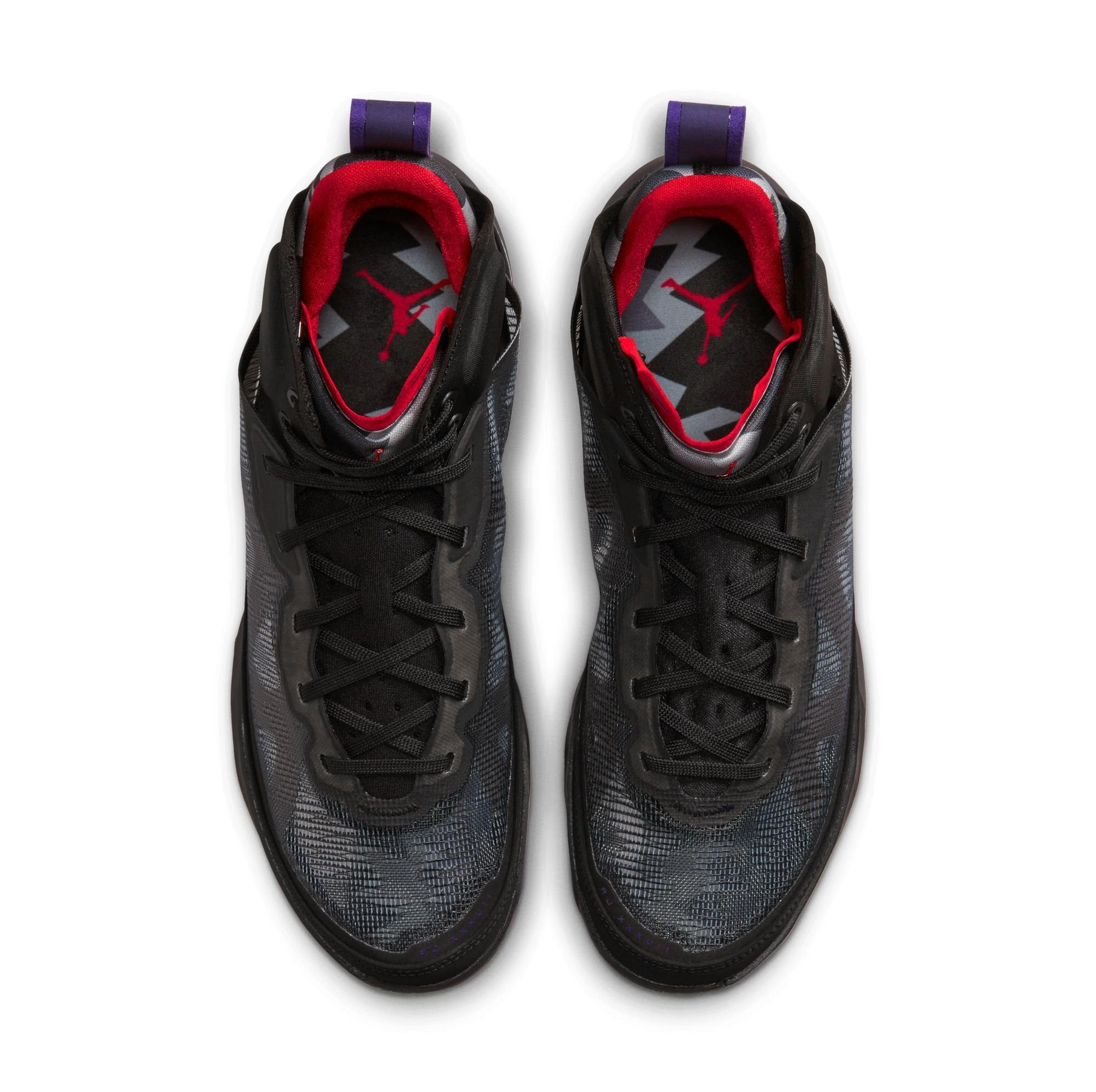 Jordan XXXVII "Black/True Red/Club Purple" top view