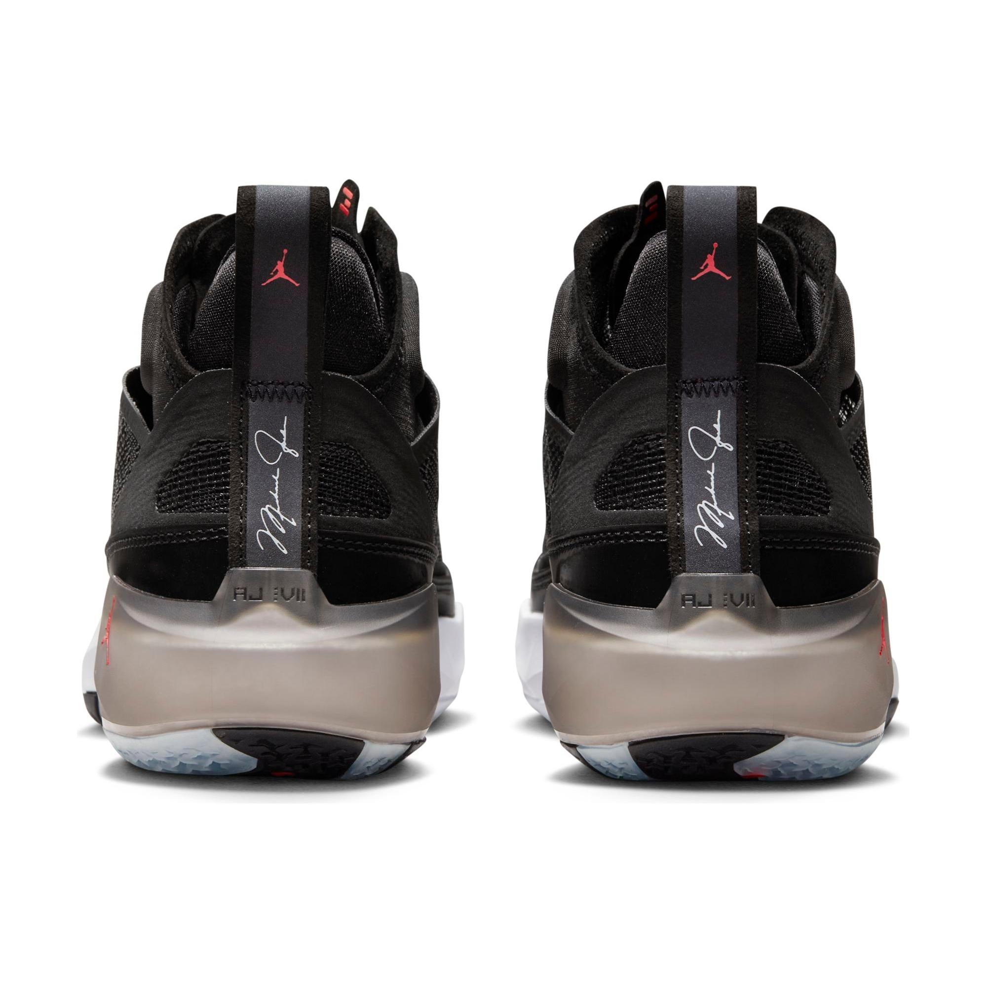 Jordan XXXVII "Black/White/Hot Punch" Men's & Kids' Basketball Shoe Launching 12/1 heel side by side