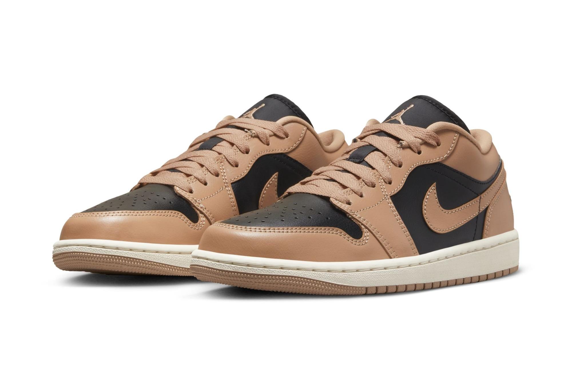 Jordan 1 Low "Desert/Black/Sail" Women's Shoe Launching 2/14 side by side