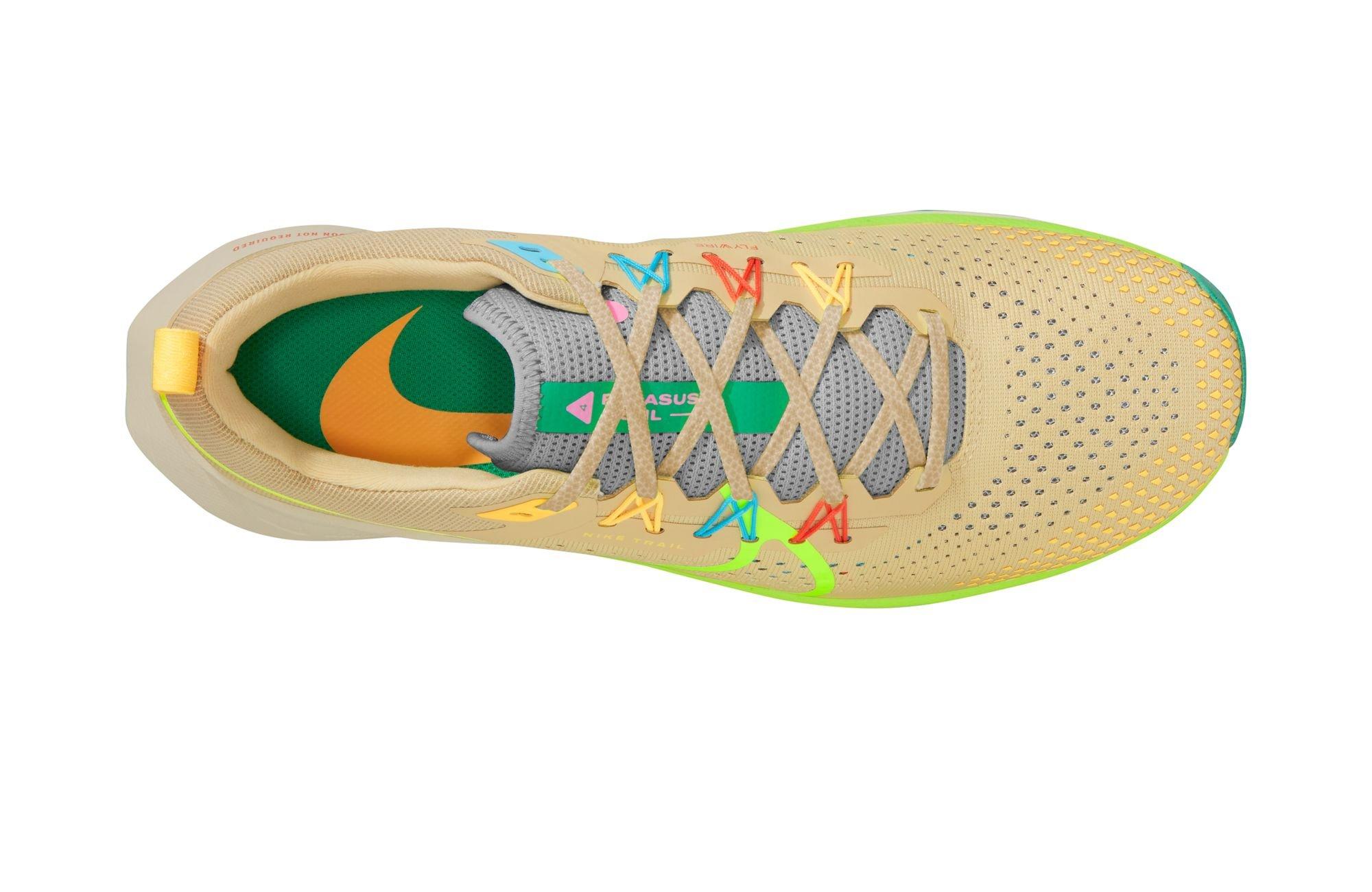 Nike Pegasus Trail 4 "Team Gold/Volt/Baltic Blue/Stadium Green" Men's Trail Running Shoe Launching 3/9 top view