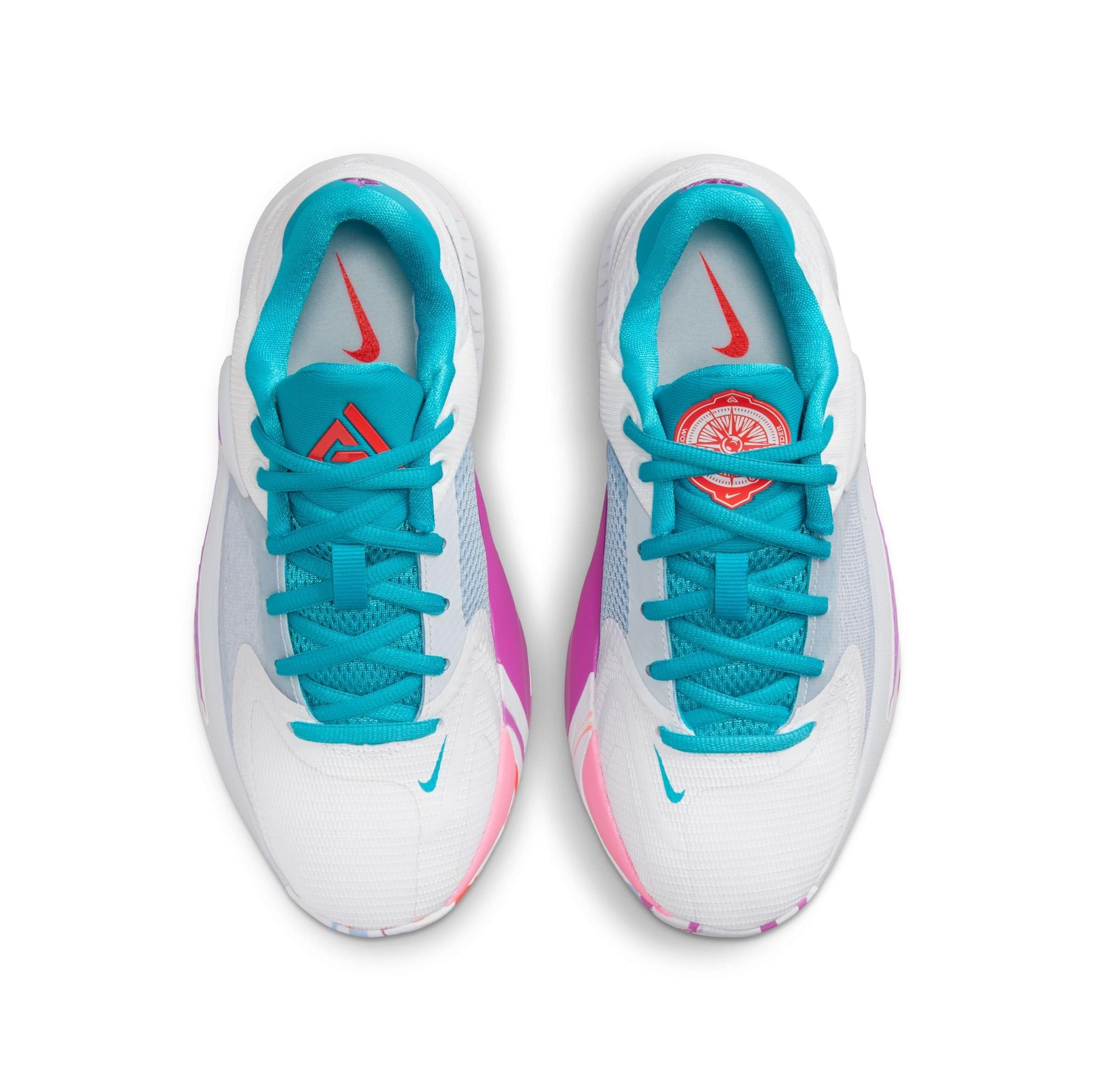 Nike Zoom Freak 4 "White/Fuchsia Dream/Football Grey" Preschool and Grade School Kids' Shoe Launching 2/1 top view