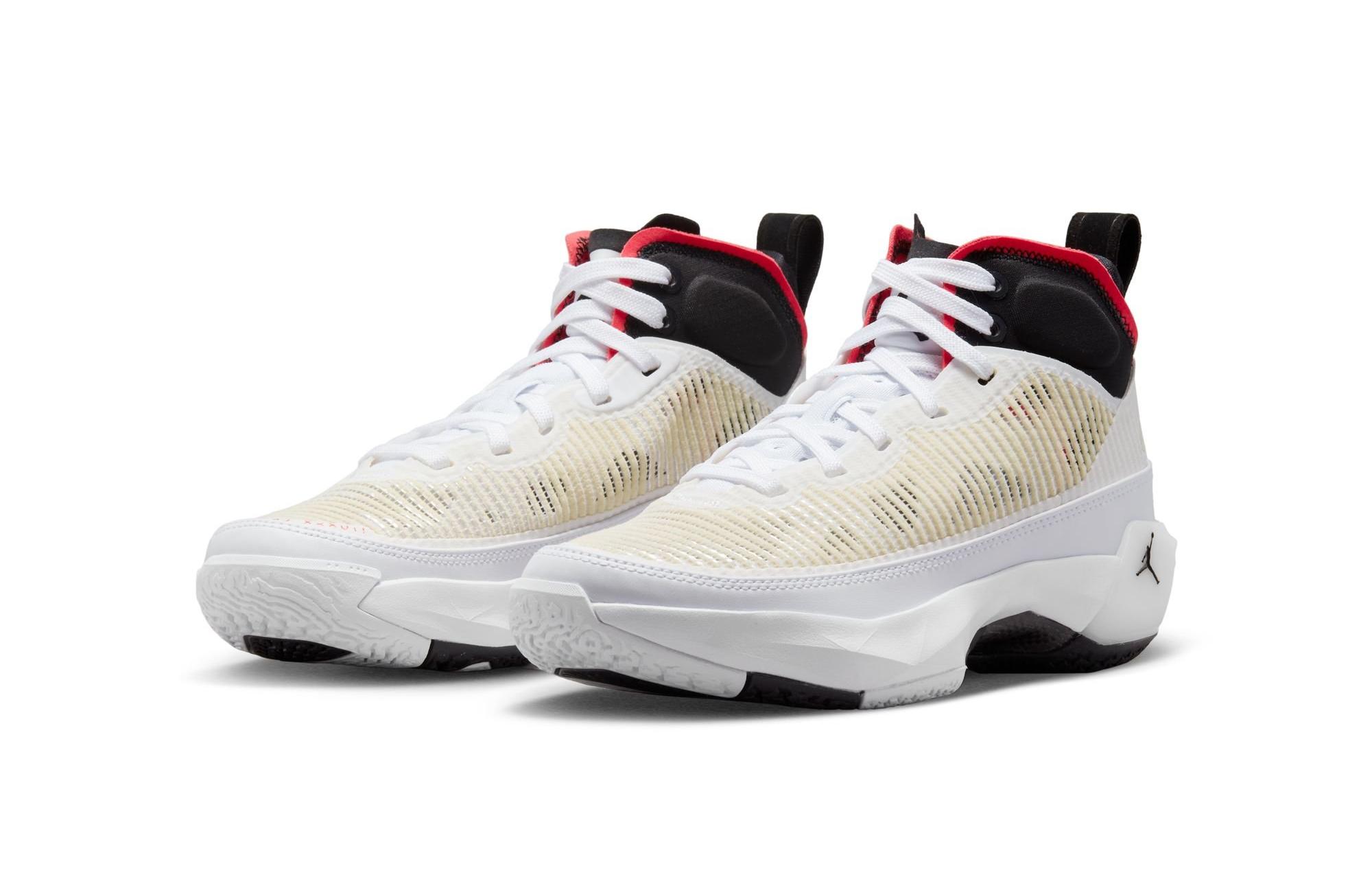 Jordan XXXVII "White/Black/Siren Red" Grade School Kids' Basketball Shoe Launching 1/9 side by side