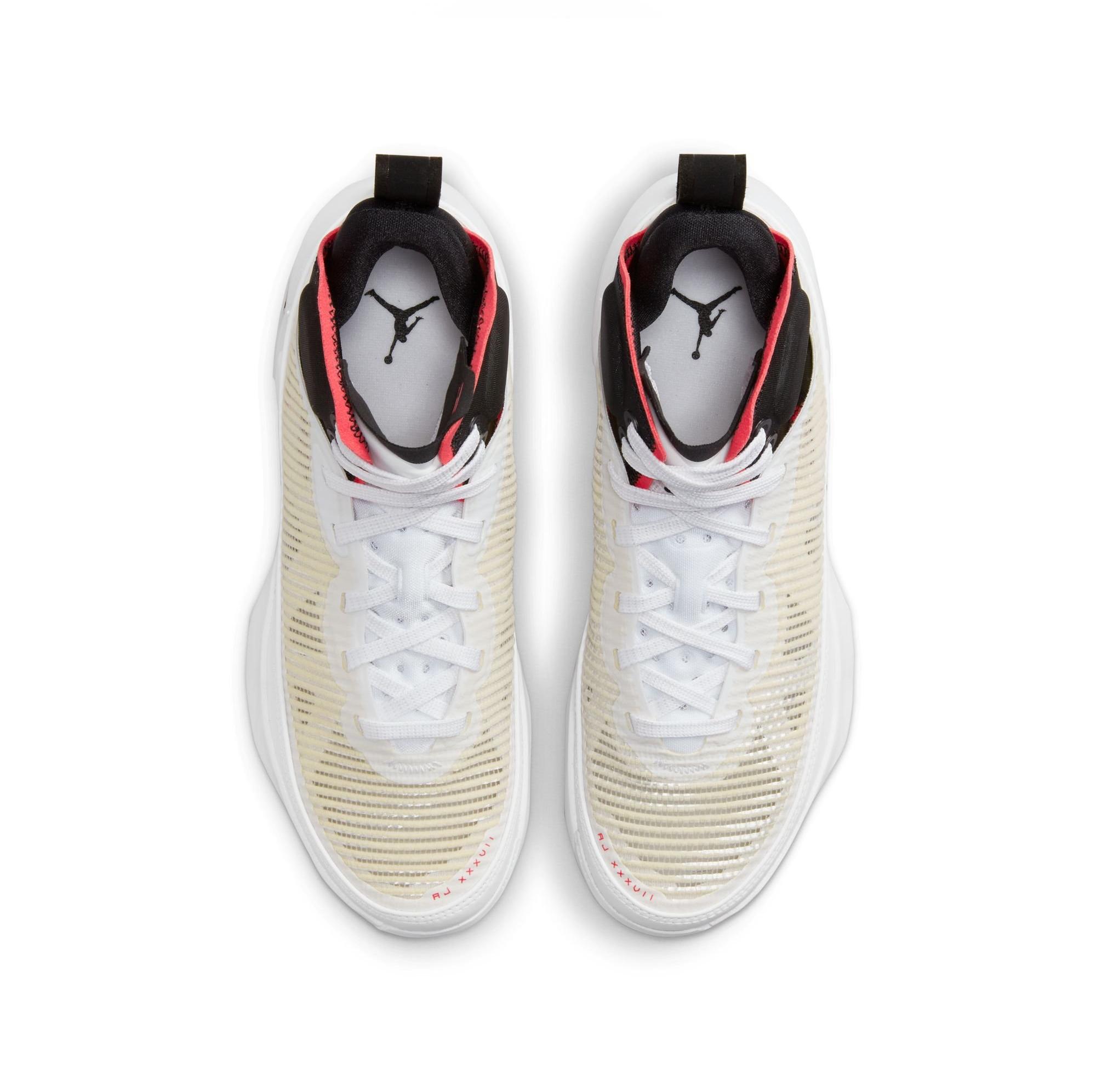 Jordan XXXVII "White/Black/Siren Red" Grade School Kids' Basketball Shoe Launching 1/9 top view