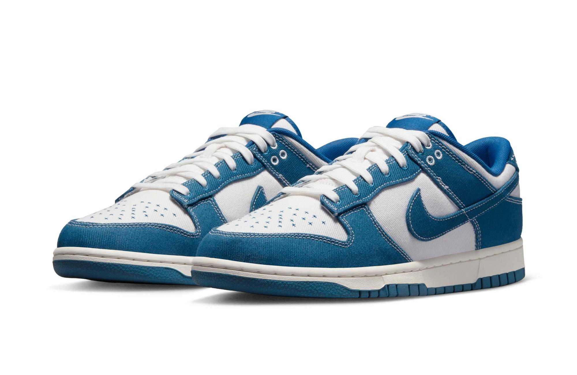 Nike Dunk Low Retro SE "Summit White/Industrial Blue" Men's Shoe Launching 3/1 side by side
