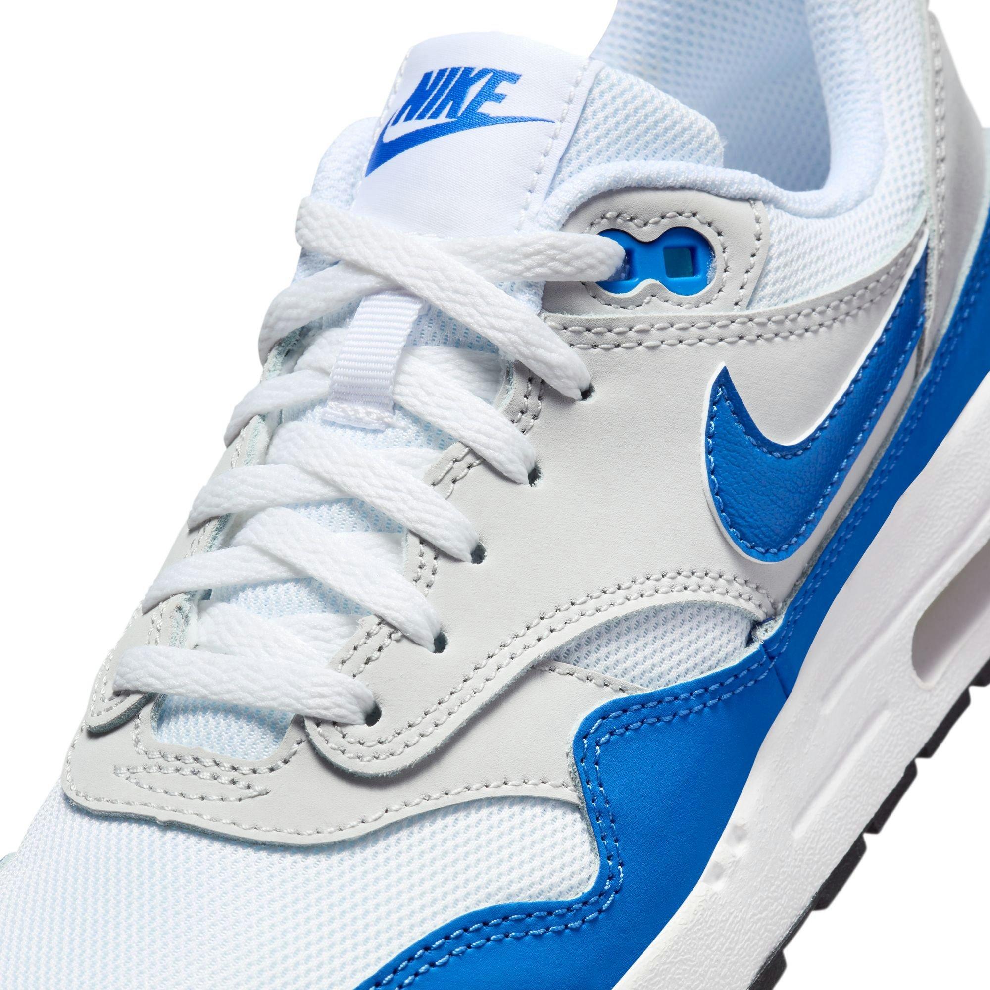 Air Max 1 Kids' "Game Royal" colorway, lace and upper close up