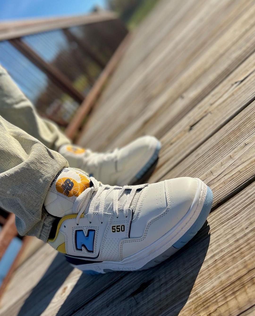 Men's White, Yellow and Blue New Balance 550
