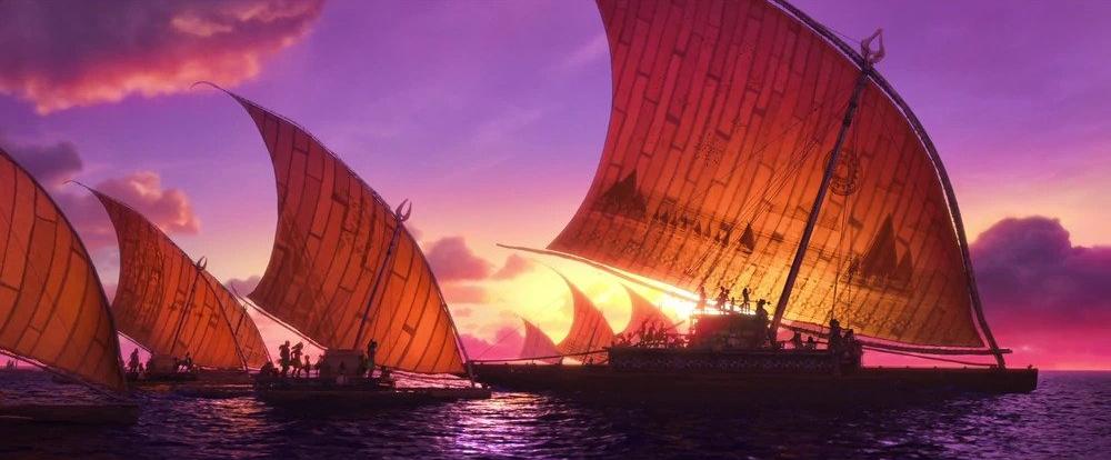 Depiction of wayfinding ships as seen in Disney's Moana.