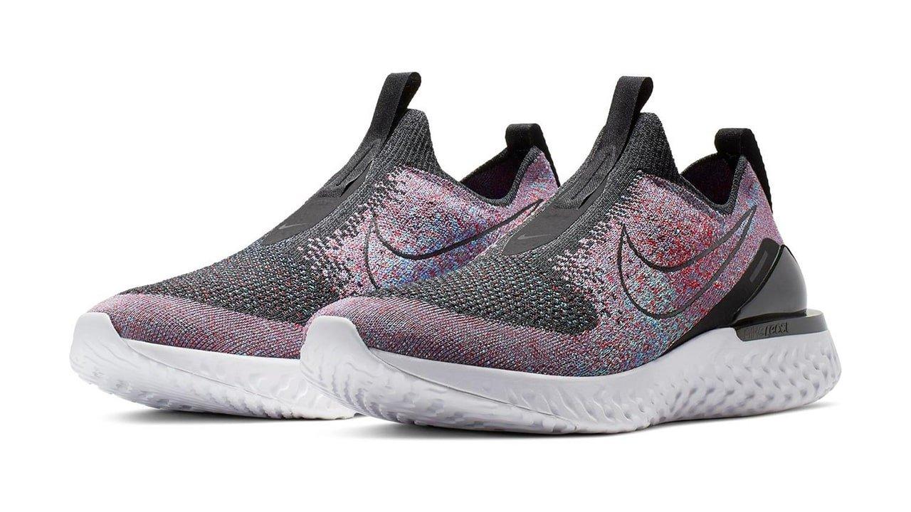 Nike epic react flyknit black 2024 volt blue  and  pink