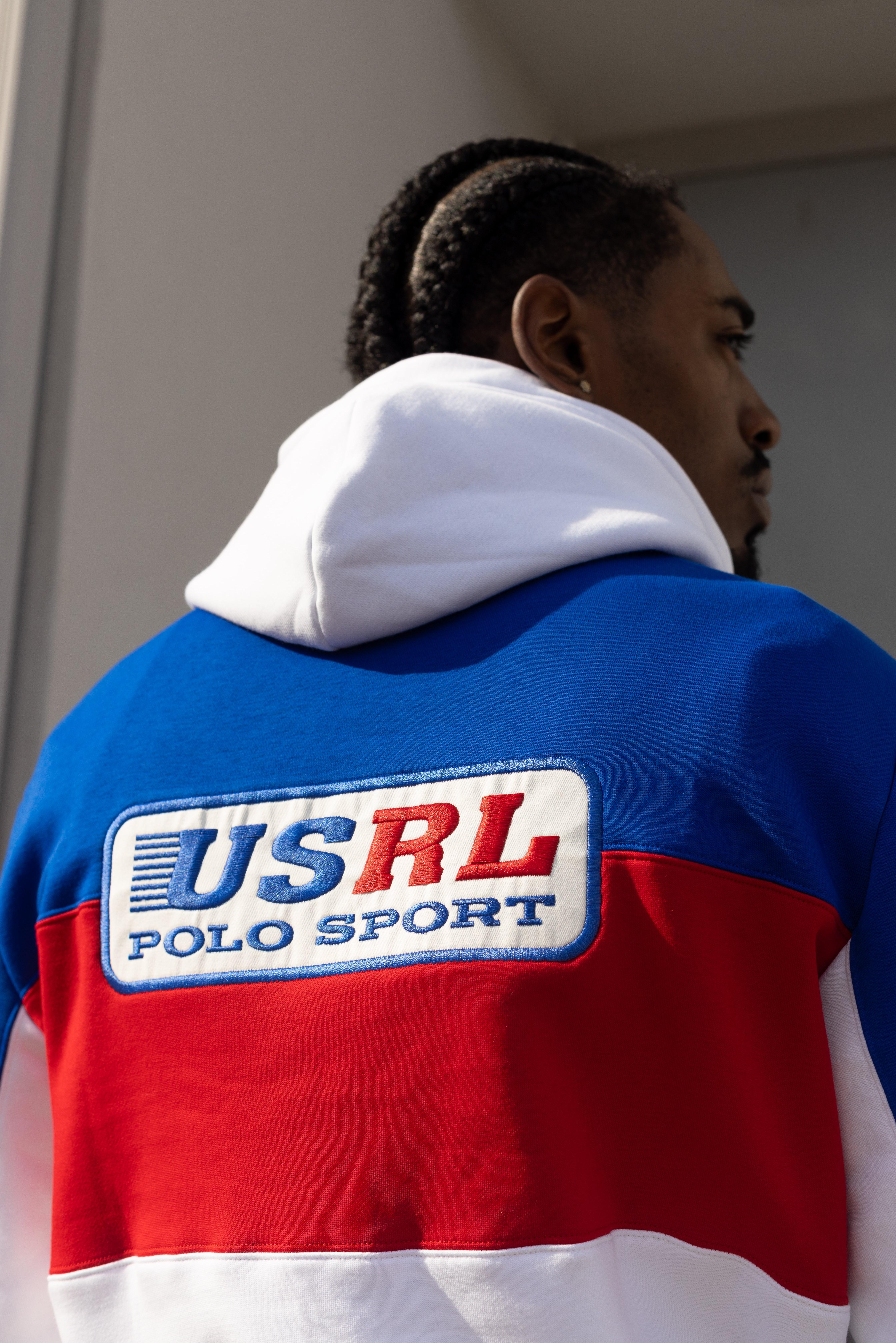 Red white and clearance blue polo hoodie