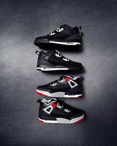 Stake of four Jordan Spizikes in black and white and black and red