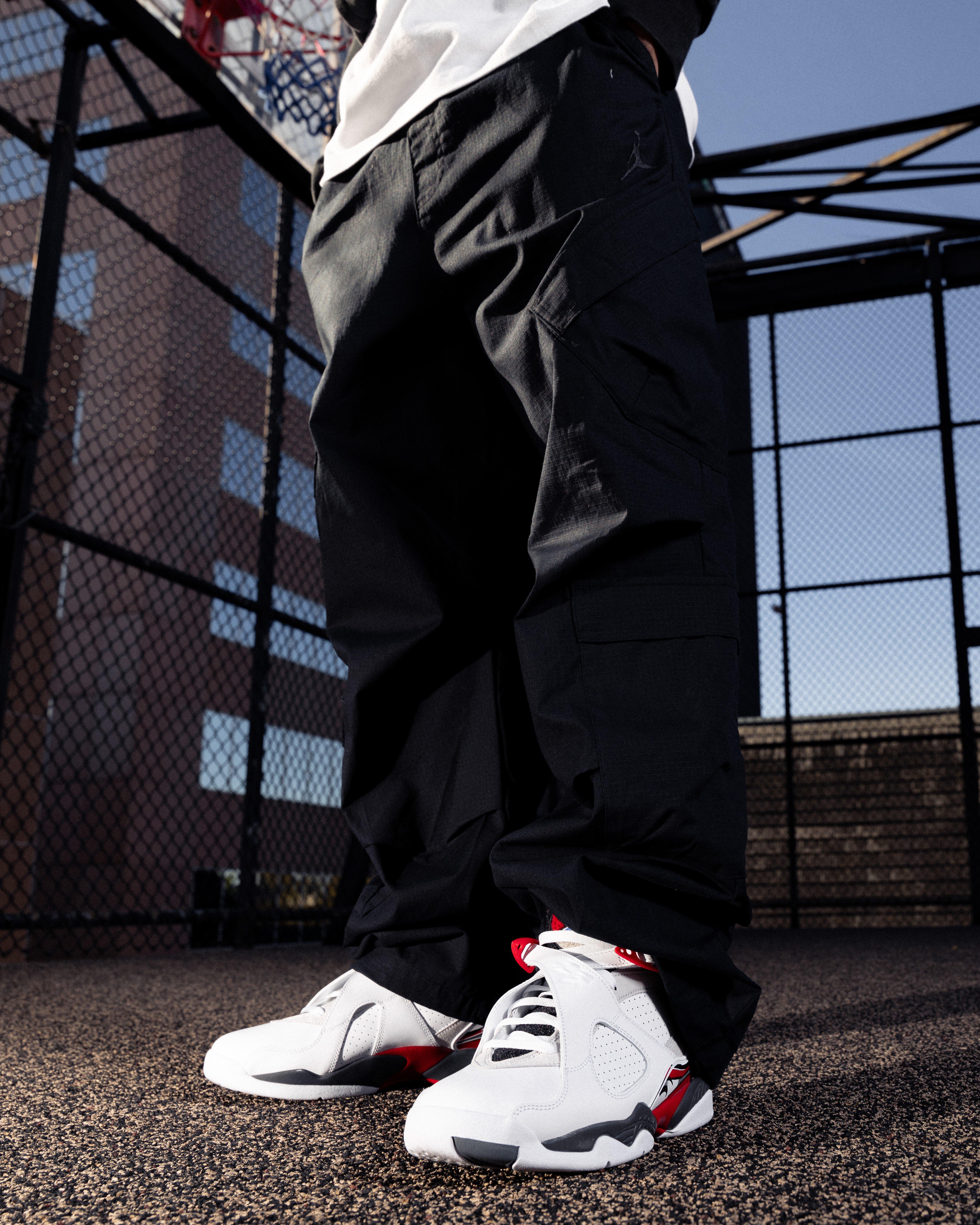 Lace details of Jordan 8 Retro "White and True Red"