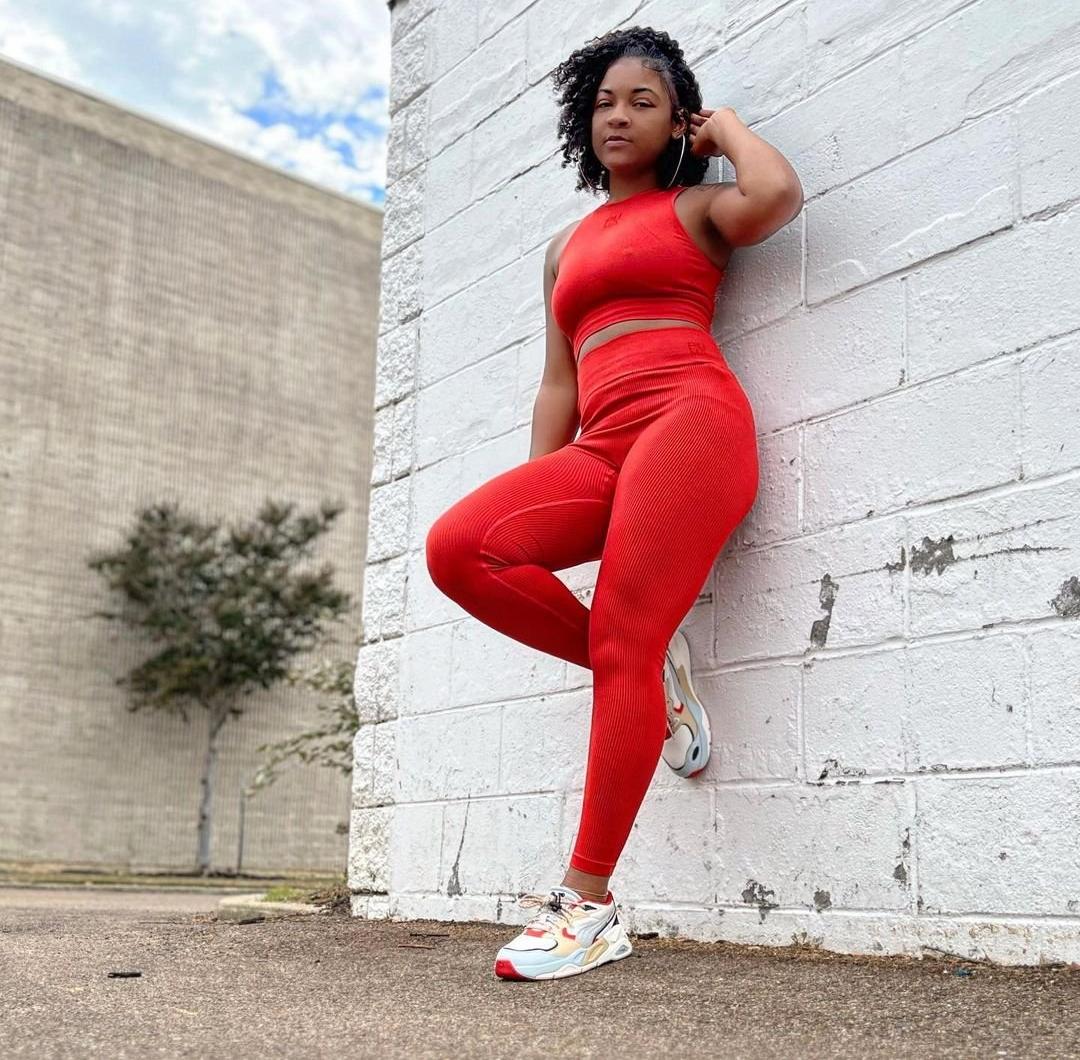 City Gear in Ridgeland, MS (@citygearnpark) wearing Puma EvoKnit leggings and tank paired with PUMA TRC Mia sneakers.