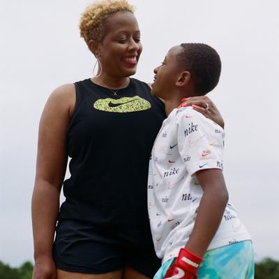 Rochelle and son wearing Nike sportswear
