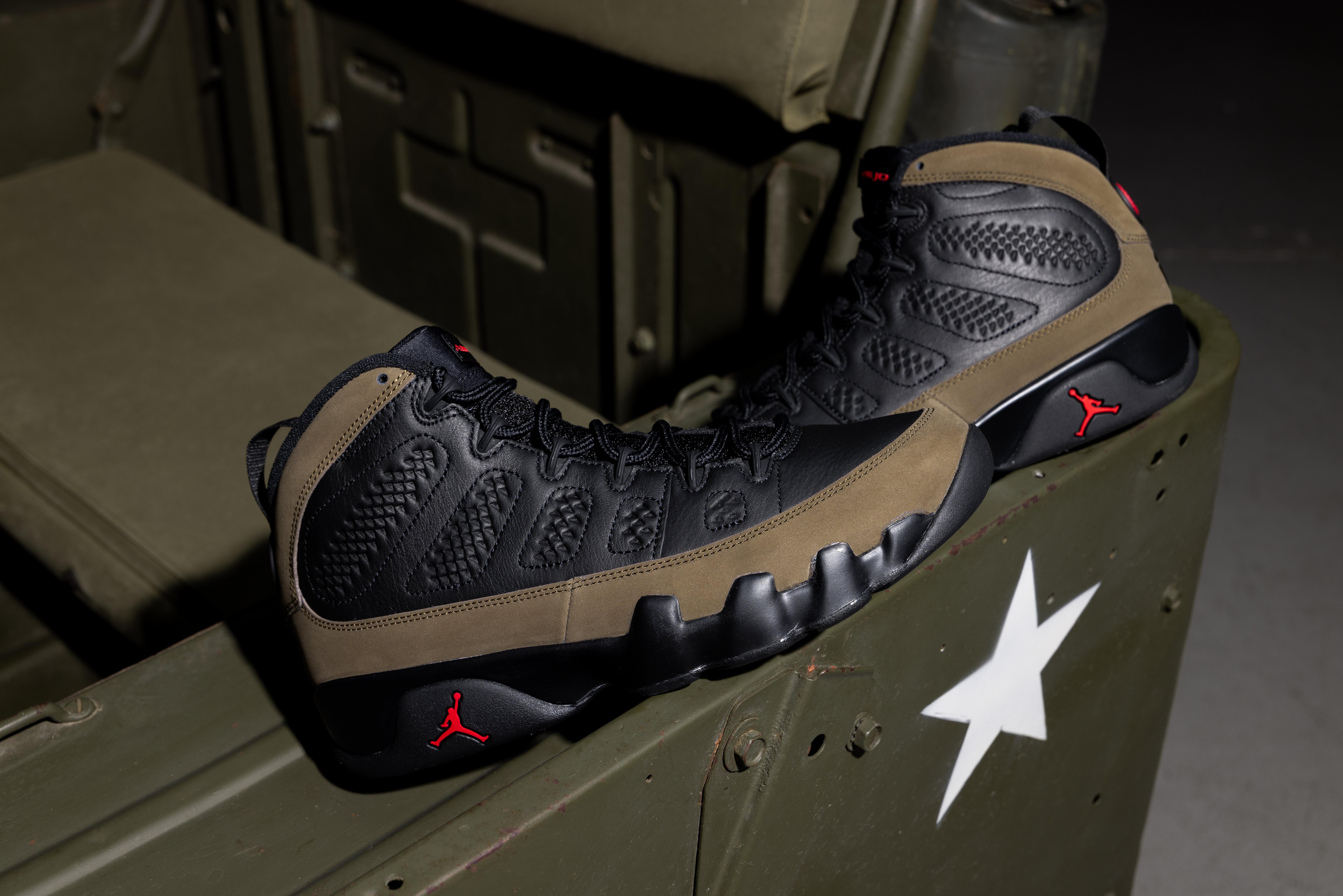 Jordan 9 Retro "Olive" Shoe Side Profiles