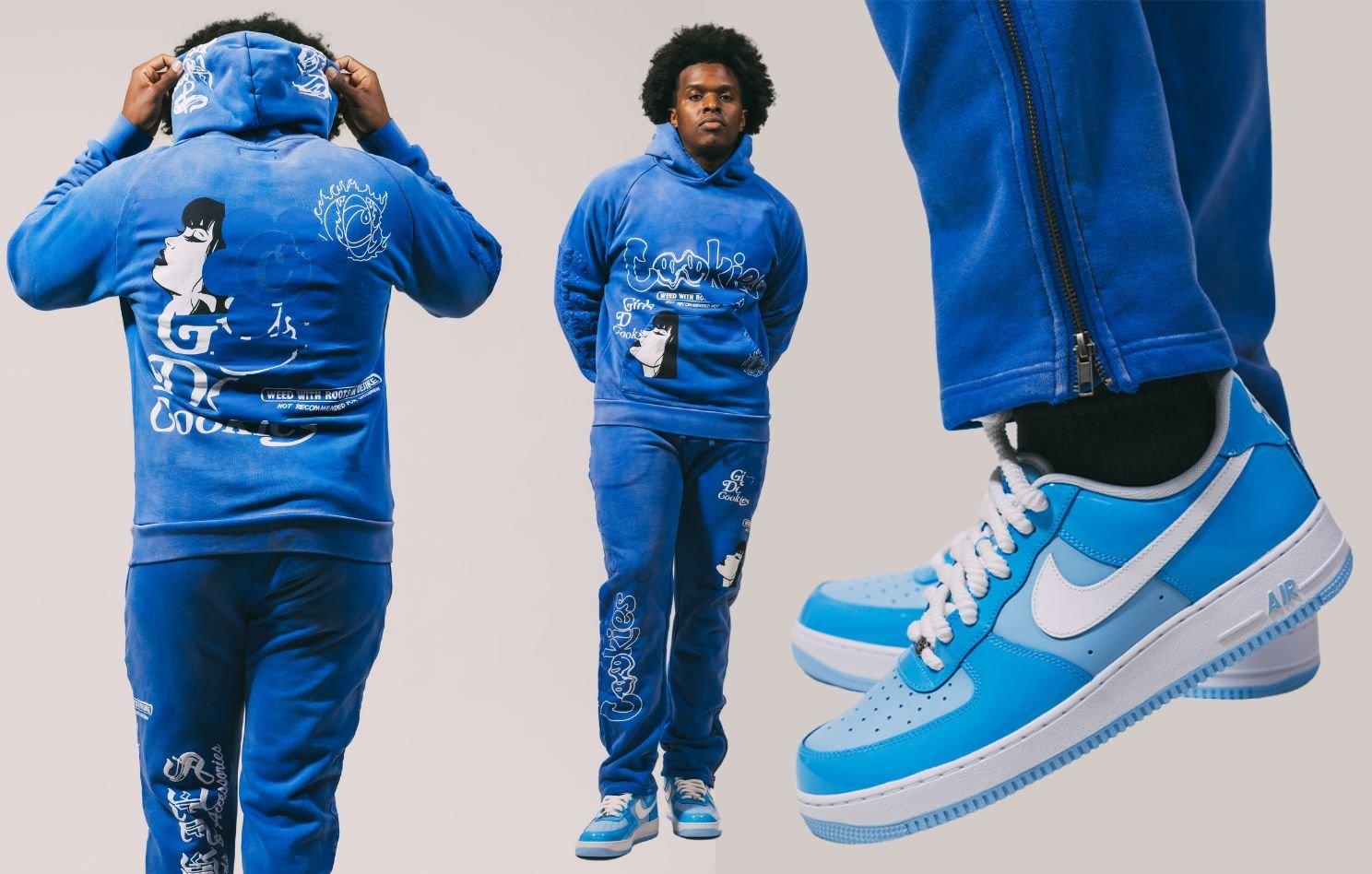 Man wearing Cookies "Florist Shop" blue sweat set