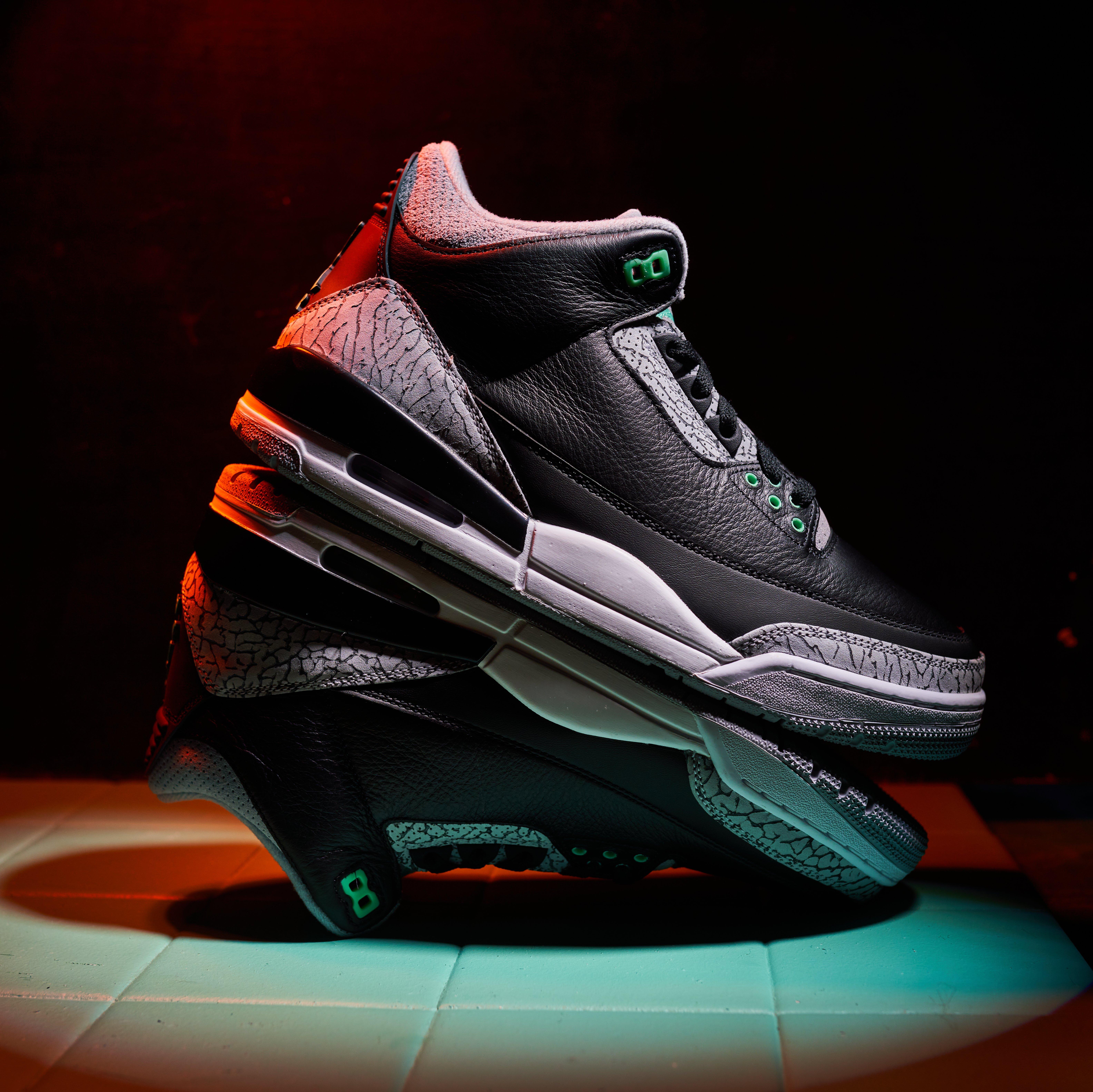Air Jordan 3 Retro "Green Glow" Shoe Side Profiles
