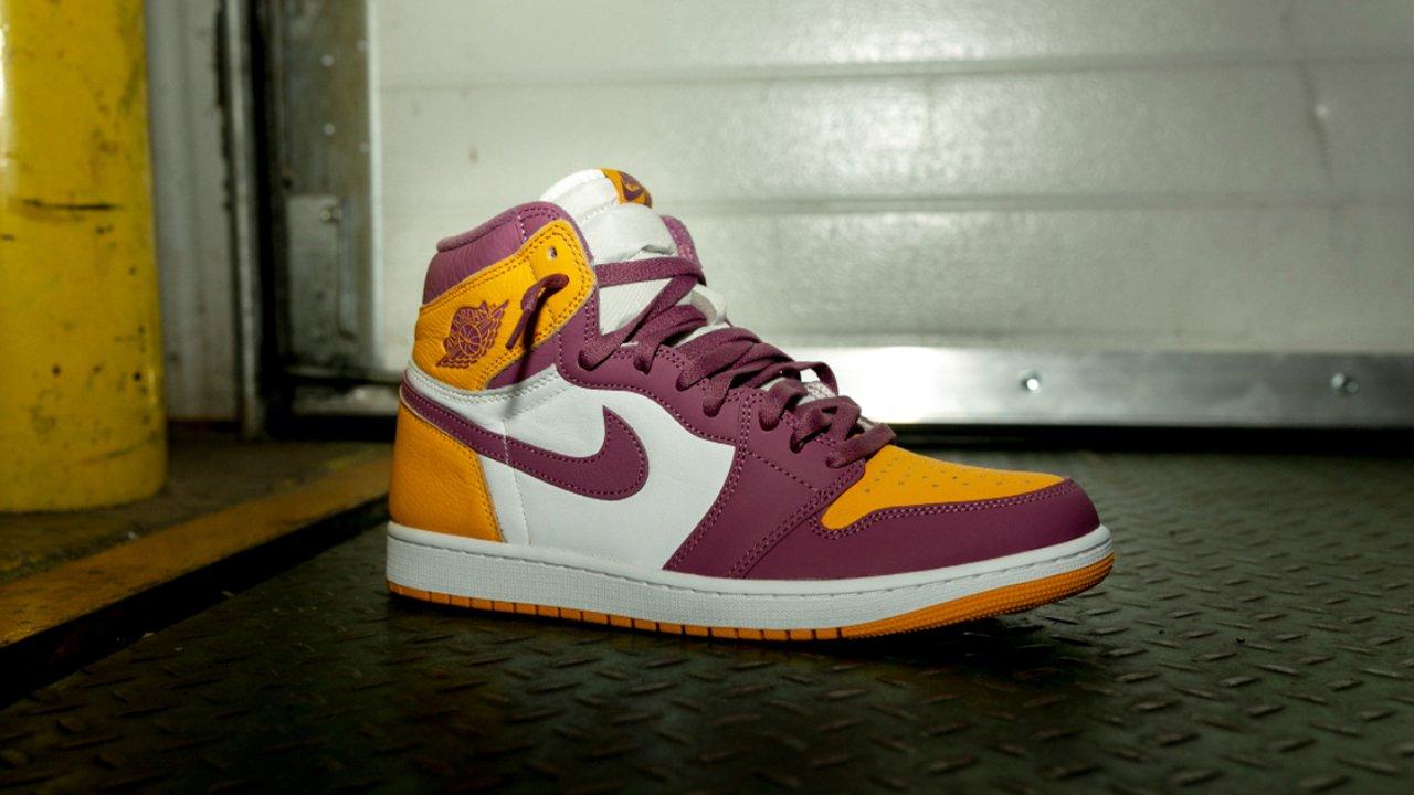 Sneakers Release u0026#8211; Jordan 1 Retro High OG u0026#8220;Brotherhoodu0026#8221;  University Gold/Light Bordeaux/White Menu0026#8217;s Shoe Launching 2/24