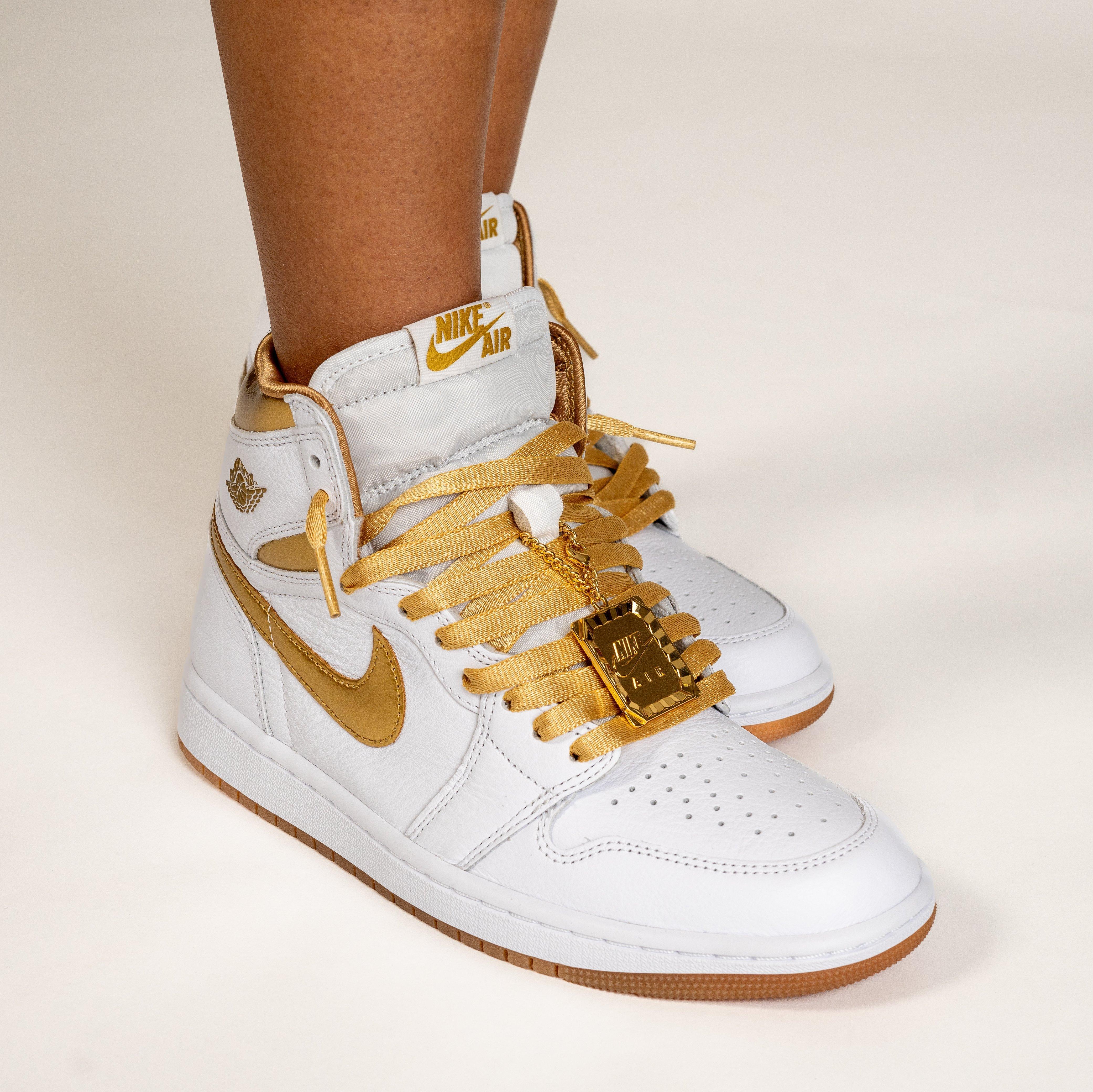 Air Jordan 1 Retro High OG White and Gold Women's Shoes.