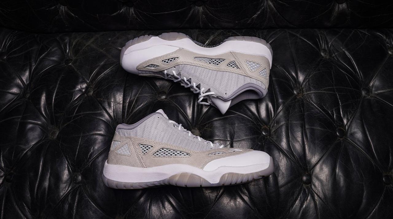 Jordan 11 Retro Low IE "Orewood Brown/Neutral Grey/White" side by side