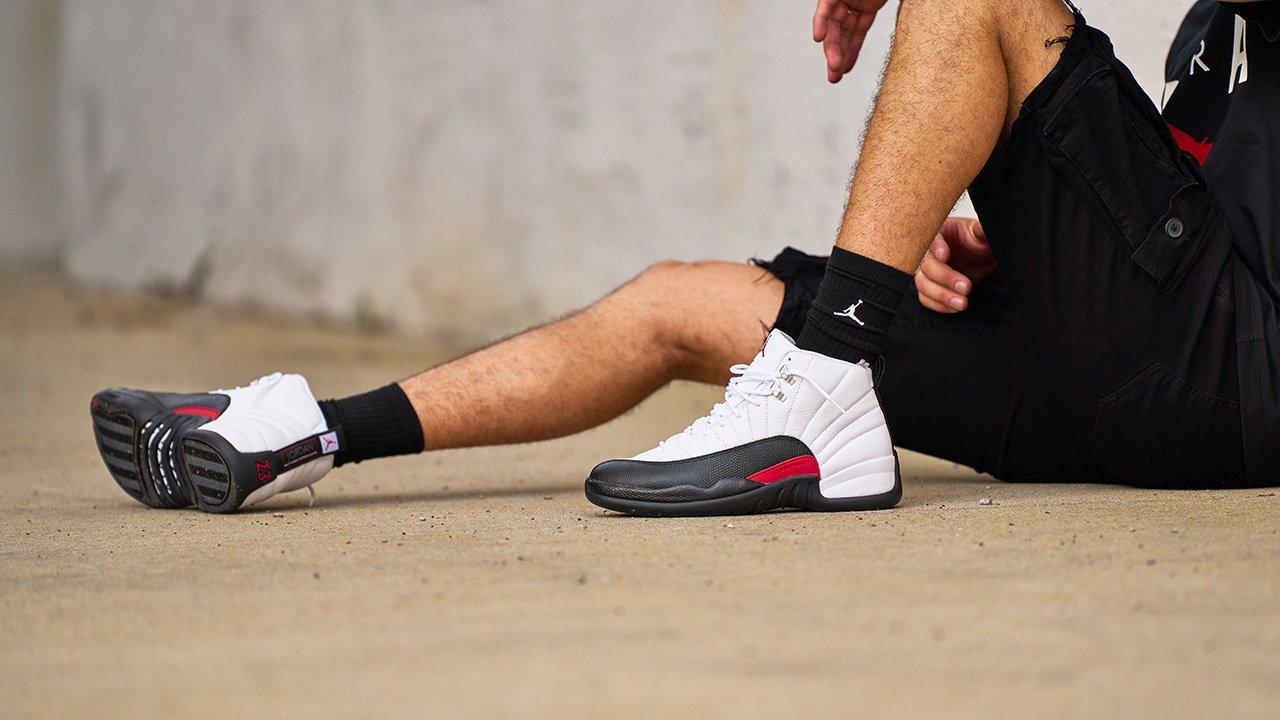 Jordan 12 all red on feet best sale