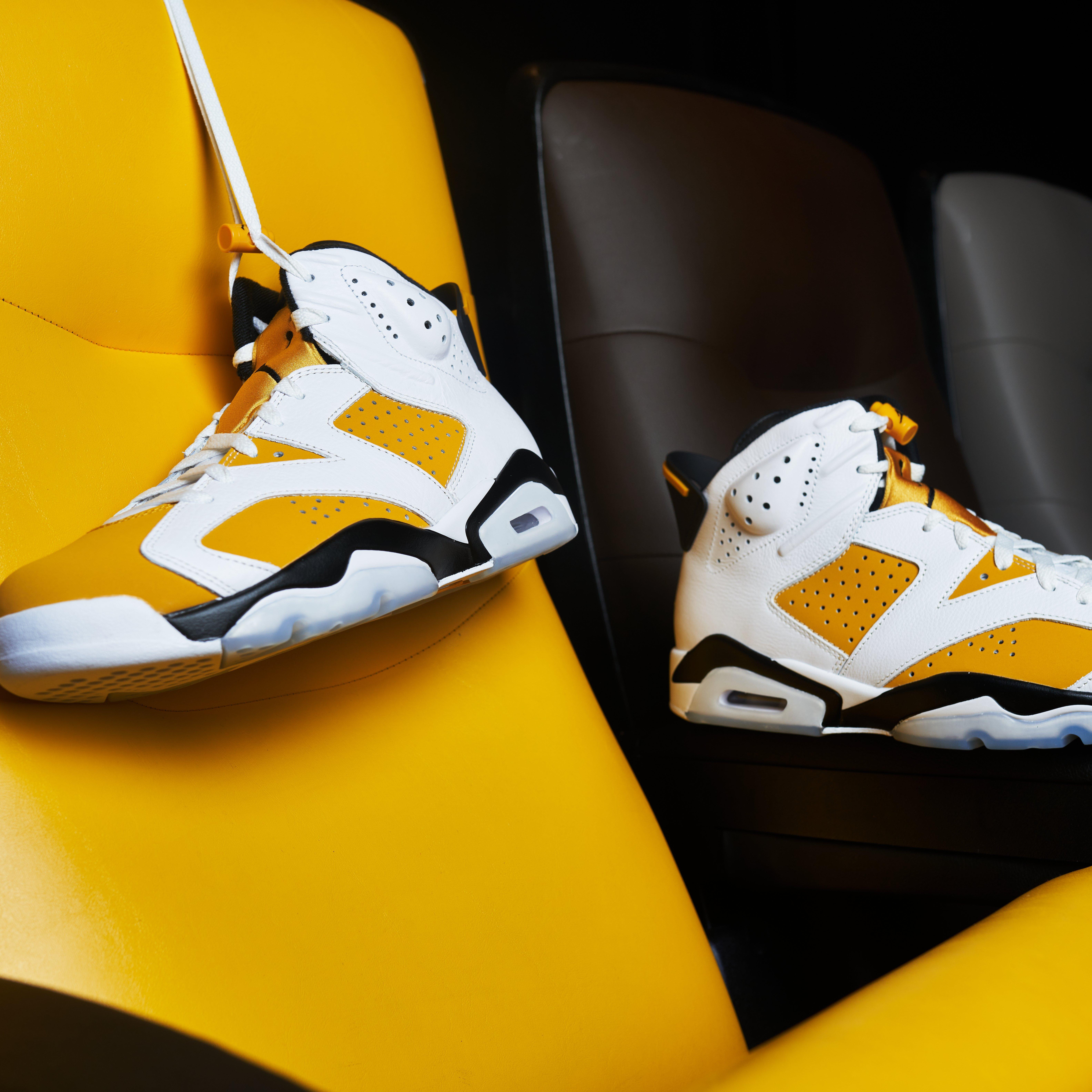 Air Jordan 6 Retro "Yellow Ochre" Upper and Laces On Chair