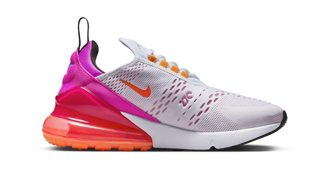 Nike air max 270 sneakers in white and clearance pink