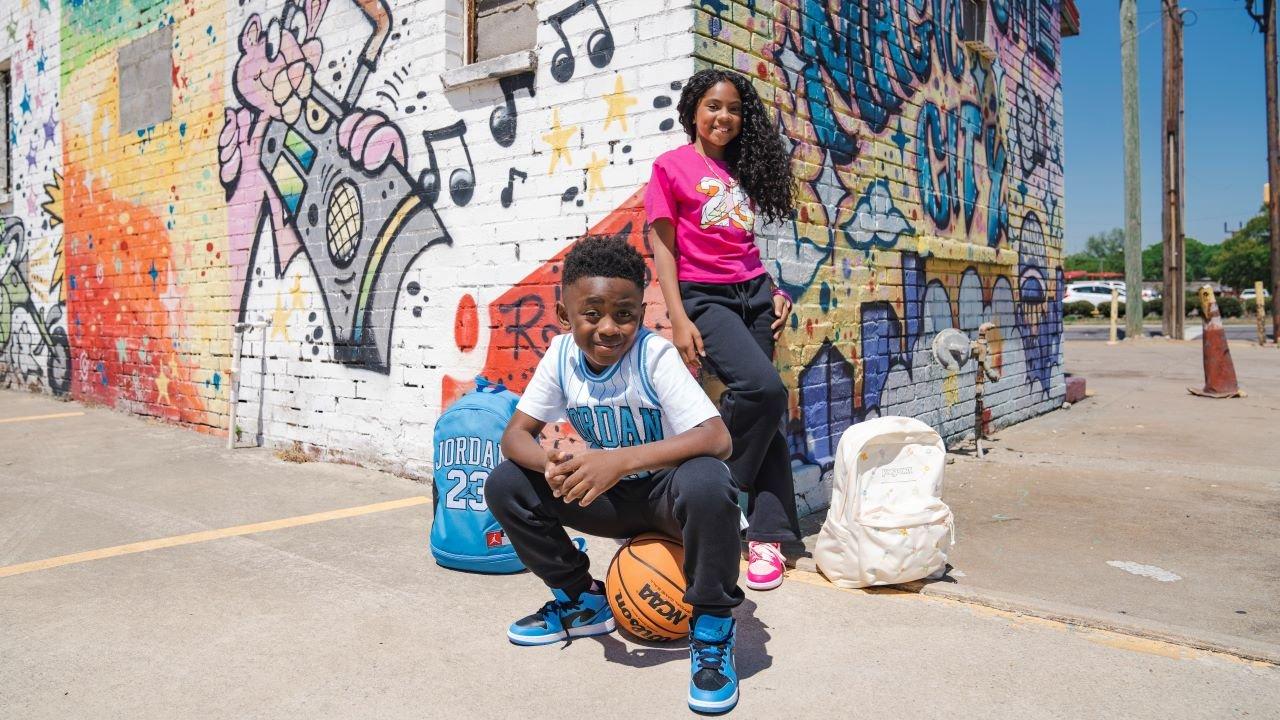 NBA kids backpack Graffiti design red & black sports bag basketball gift new