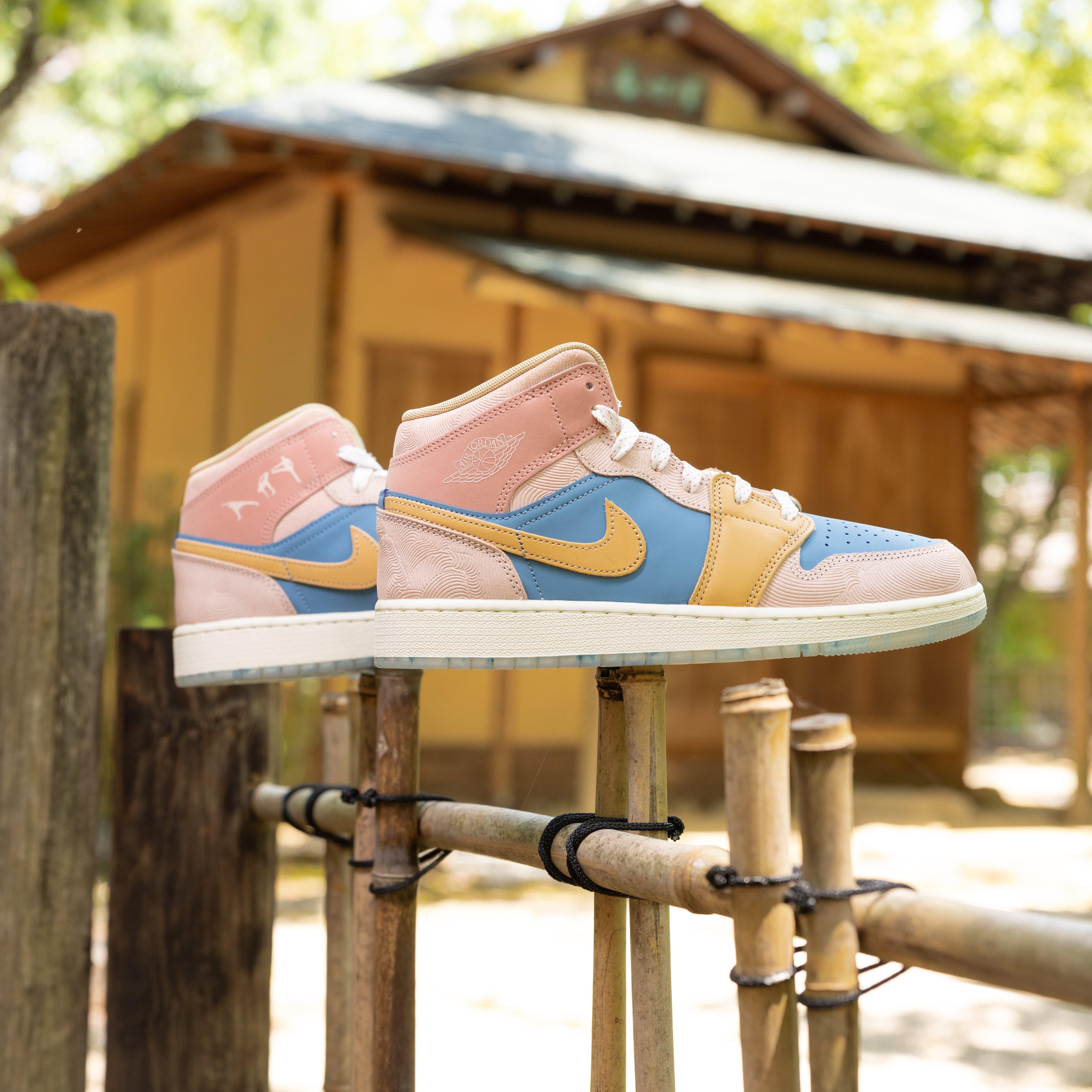 Kids' Air Jordan 1 Mid "Zen" - Shoes on Fence