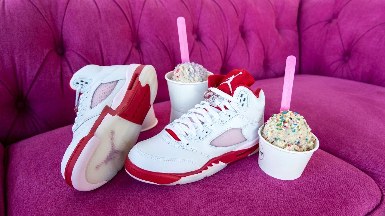 Pink and cheap red jordans