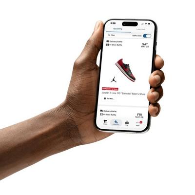 Hibbett mobile app interface showing sneaker launch raffle entries and launch fairness policies for exclusive Nike and Jordan drops.