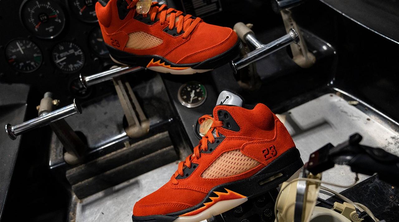 Jordan 5 Retro "Martian Sunrise/Black/Fire Red" Women's Shoe Dropping 1/14 stacked side view